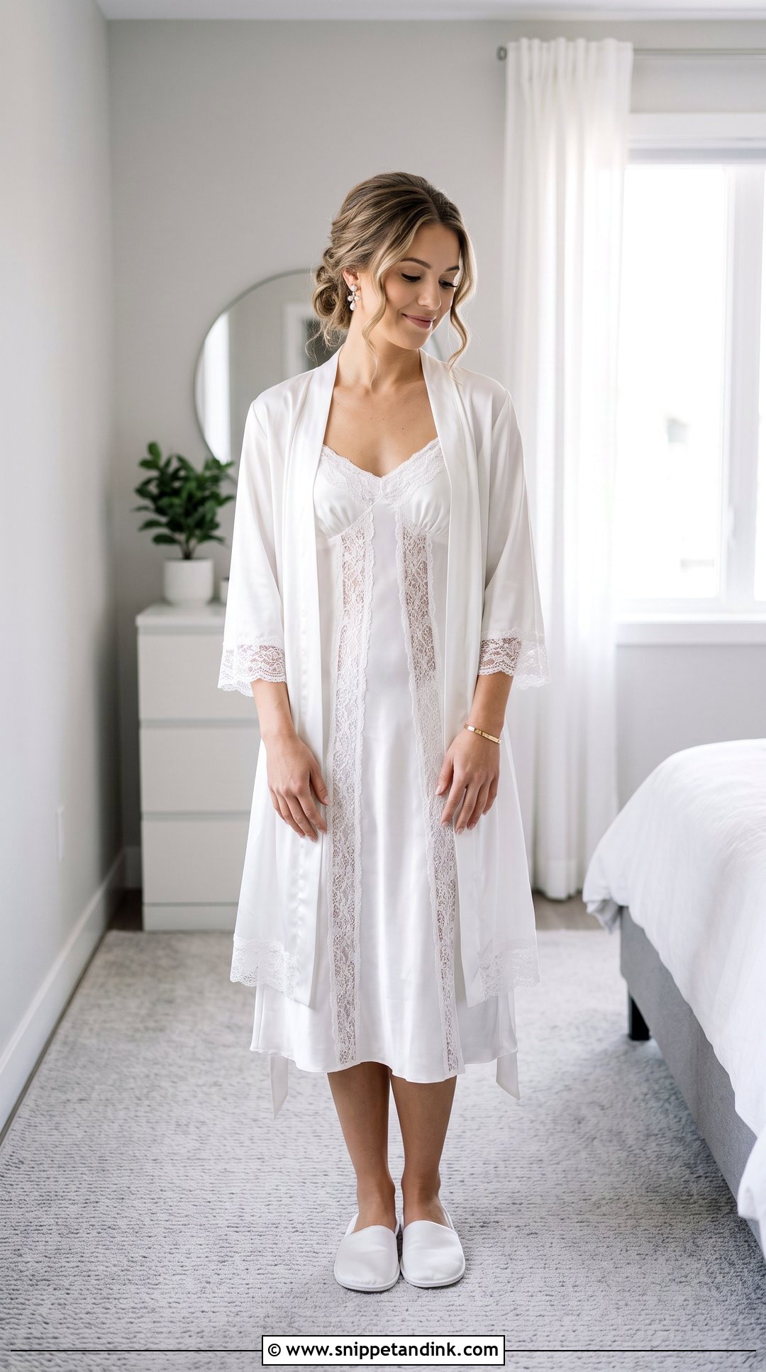 Petite Knee Length Nightgown With Low Slippers - Snippet and Ink - 20 Wedding Nightgown Ideas