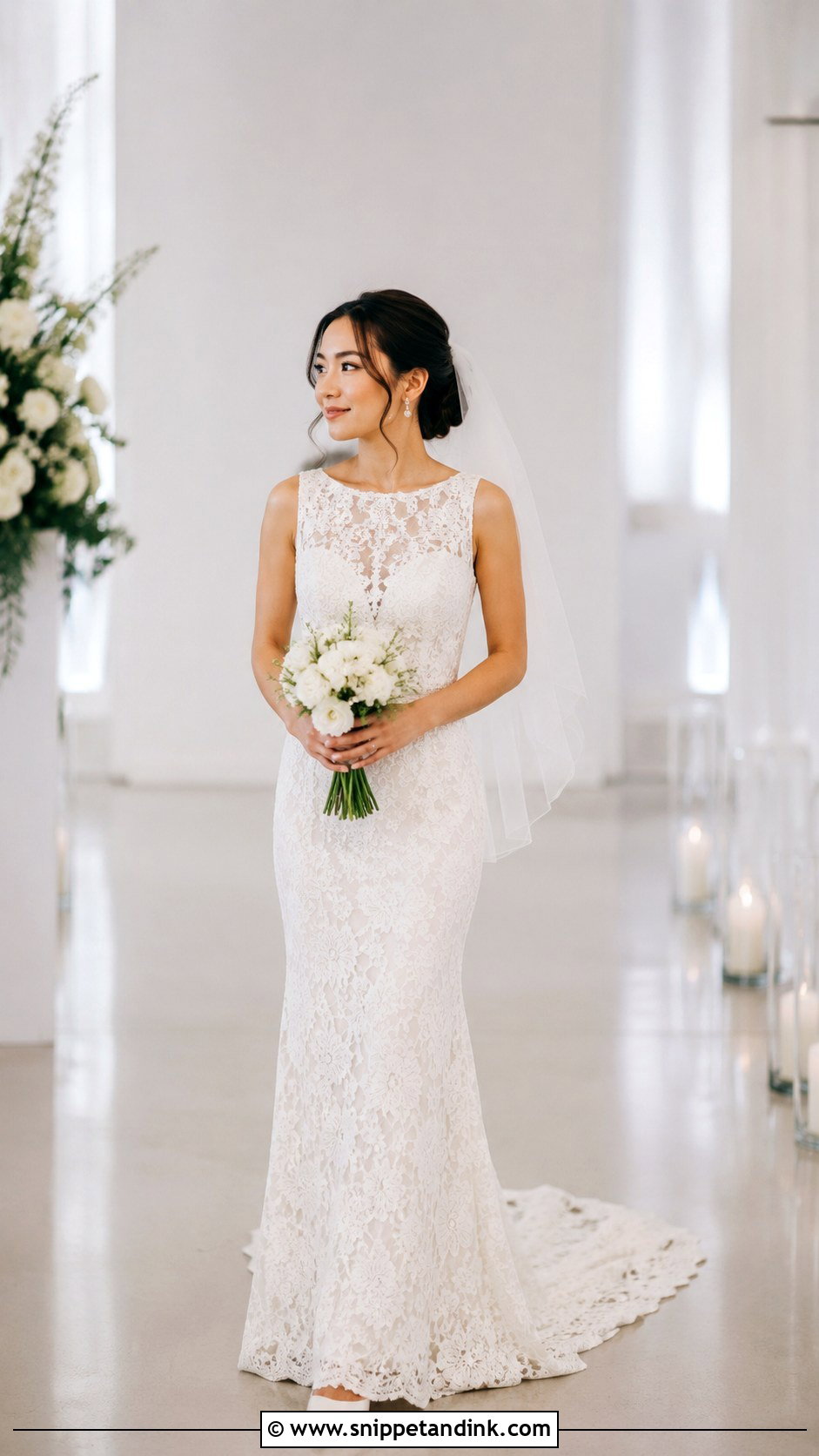 Petite Lace Column Wedding Dress - Snippet and Ink - 20 Lacey Wedding Dress Ideas