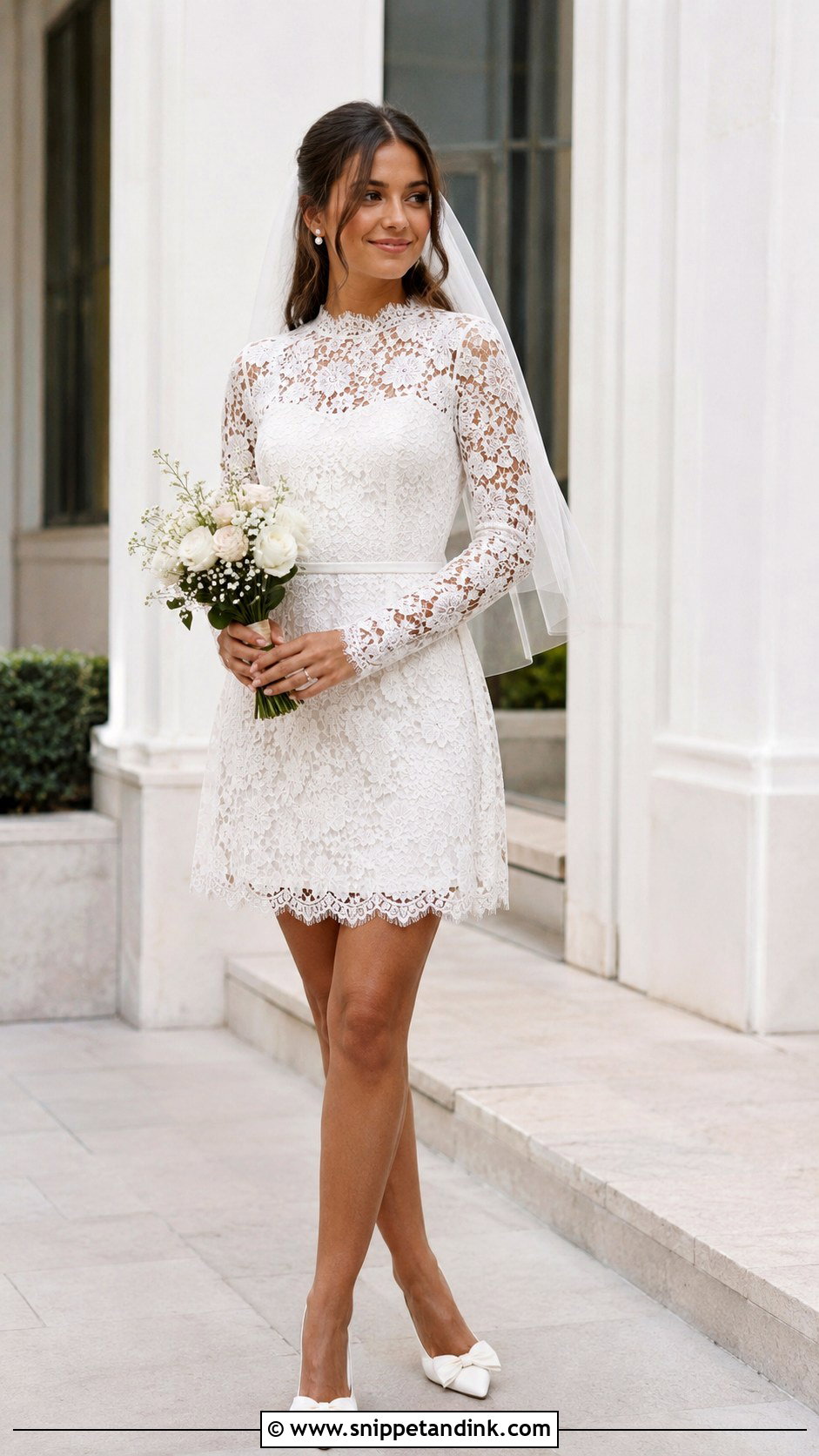 Petite Lace Mini Wedding Dress With Bow Heels - Snippet and Ink - 25 Petite Wedding Dresses Short Bride