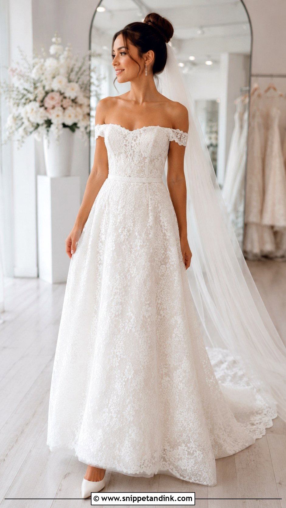 Petite Lace Off Shoulder Wedding Dress - Snippet and Ink - 20 Lace Off Shoulder Wedding Dress Ideas
