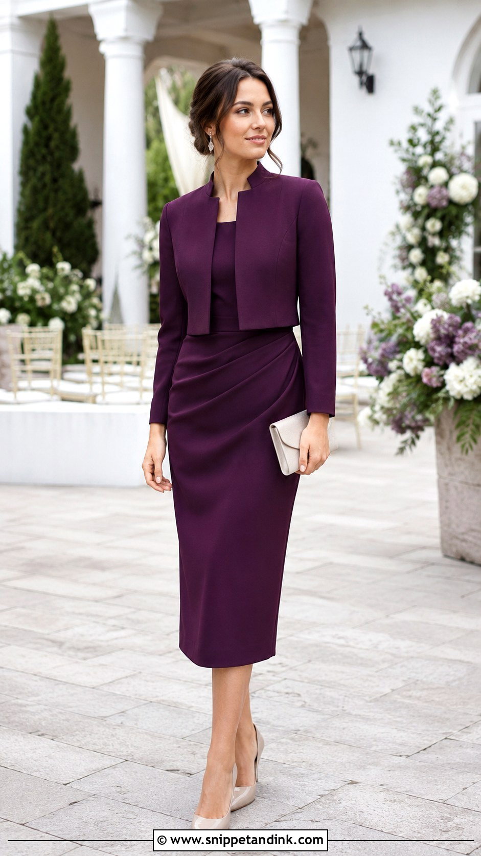 Petite Midi Dress With Cropped Jacket Wedding Outfit - Snippet and Ink - 20 Jacket for Wedding Ideas