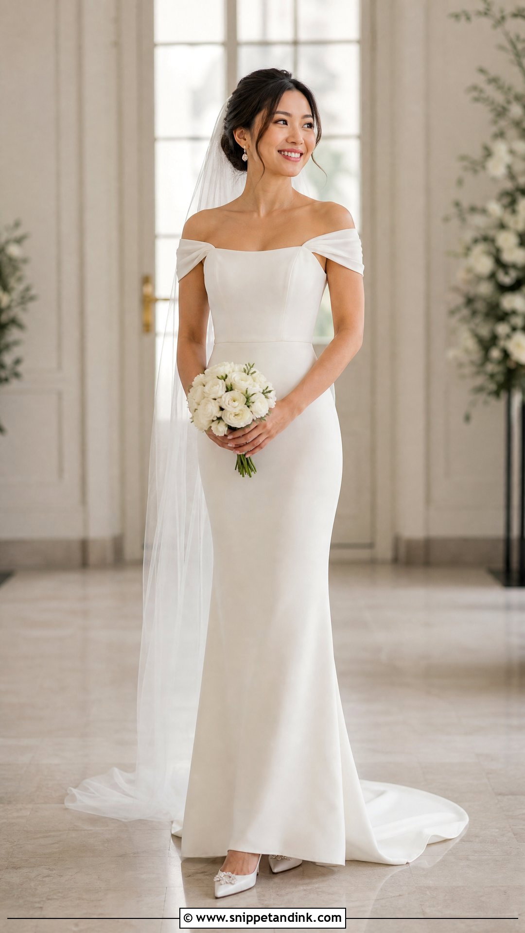Petite Over the Shoulder Wedding Dress - Snippet and Ink - 20 Over the Shoulder Wedding Dress Ideas