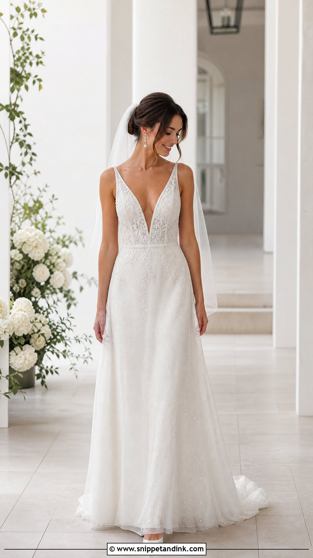 Petite Plunging Neckline Wedding Dress - Snippet and Ink - 20 Plunging Neckline Wedding Dress Ideas