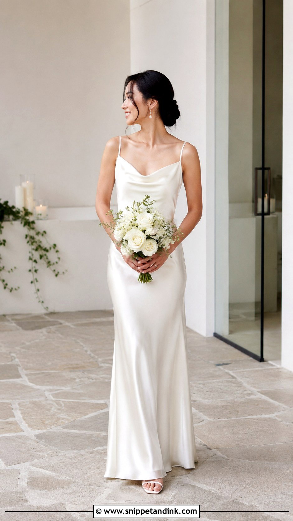 Petite Satin Slip Wedding Dress With Strappy Sandals - Snippet and Ink - 25 Petite Wedding Dresses Short Bride