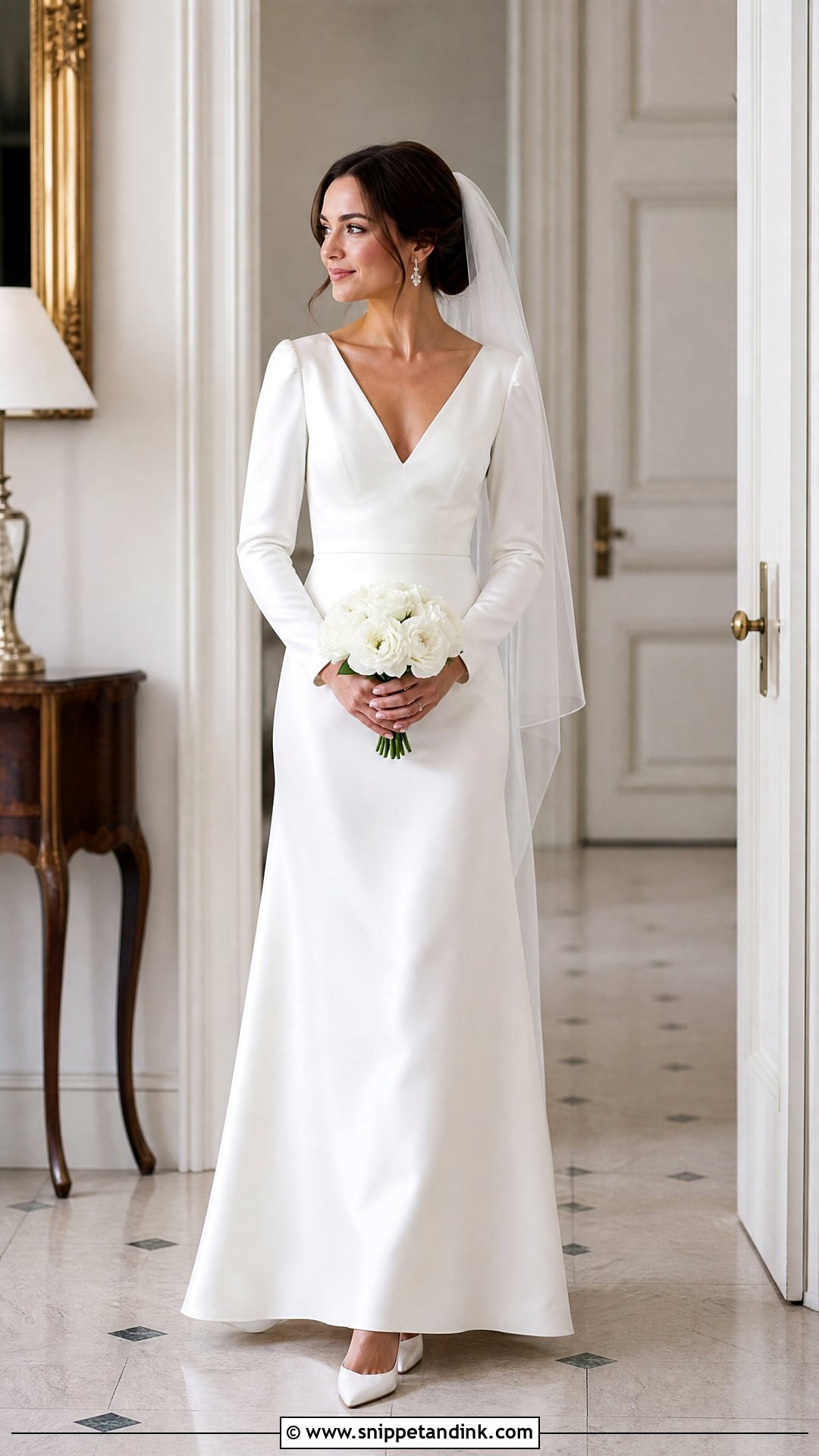 Petite Satin Wedding Gown with Sleeves - Snippet and Ink - 20 Satin Wedding Gown with Sleeves