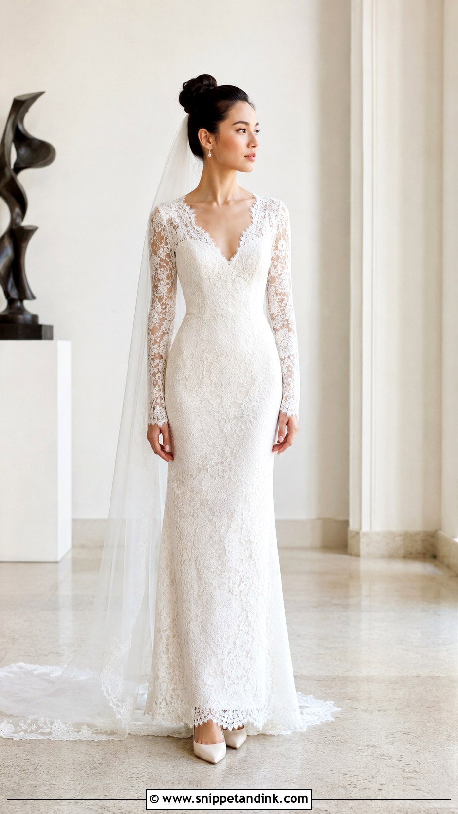 Petite Sheath Lace Wedding Dress With Sleeves - Snippet and Ink - 20 Lacy Wedding Dresses with Sleeves