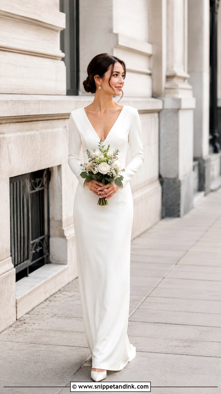Petite Sheath Long Sleeve Elopement Dress - Snippet and Ink - 20 Long Sleeve Elopement Dress Ideas