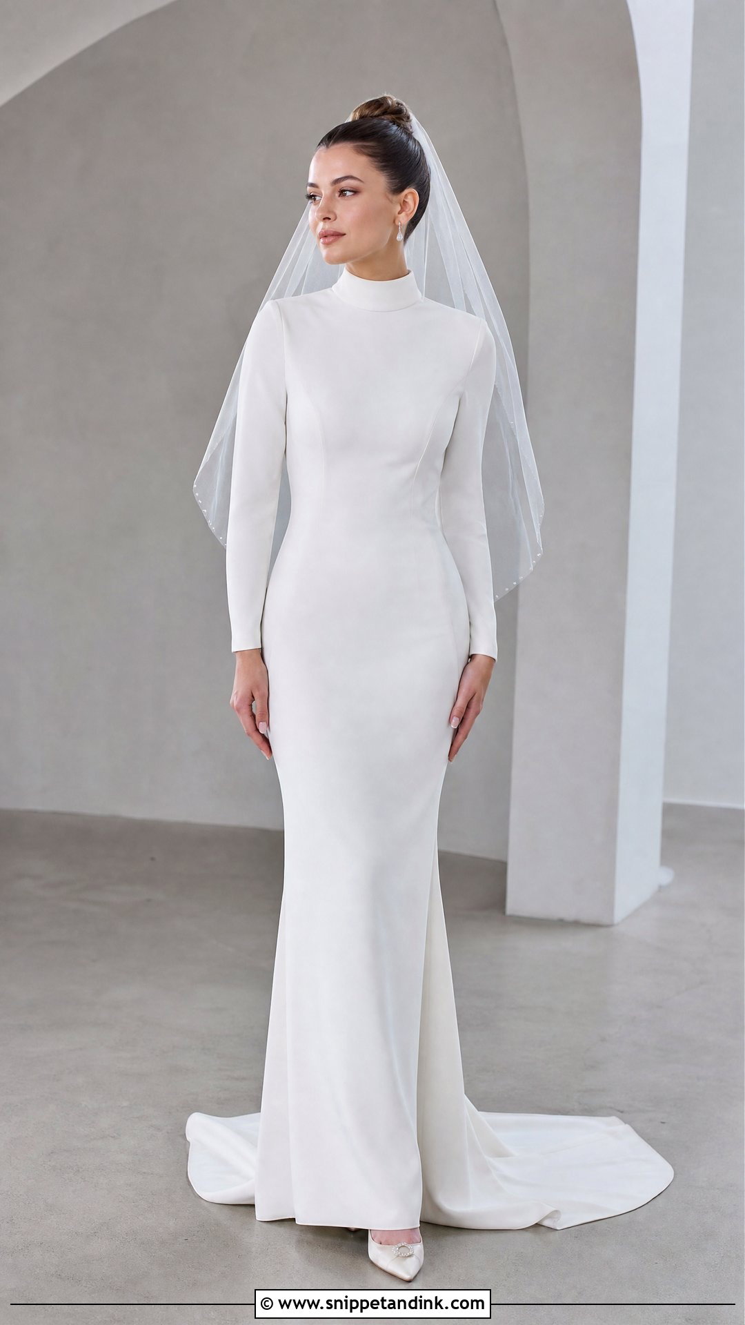 Petite Sheath Turtle Neck Wedding Gown - Snippet and Ink - 20 Turtle Neck Wedding Gown Ideas