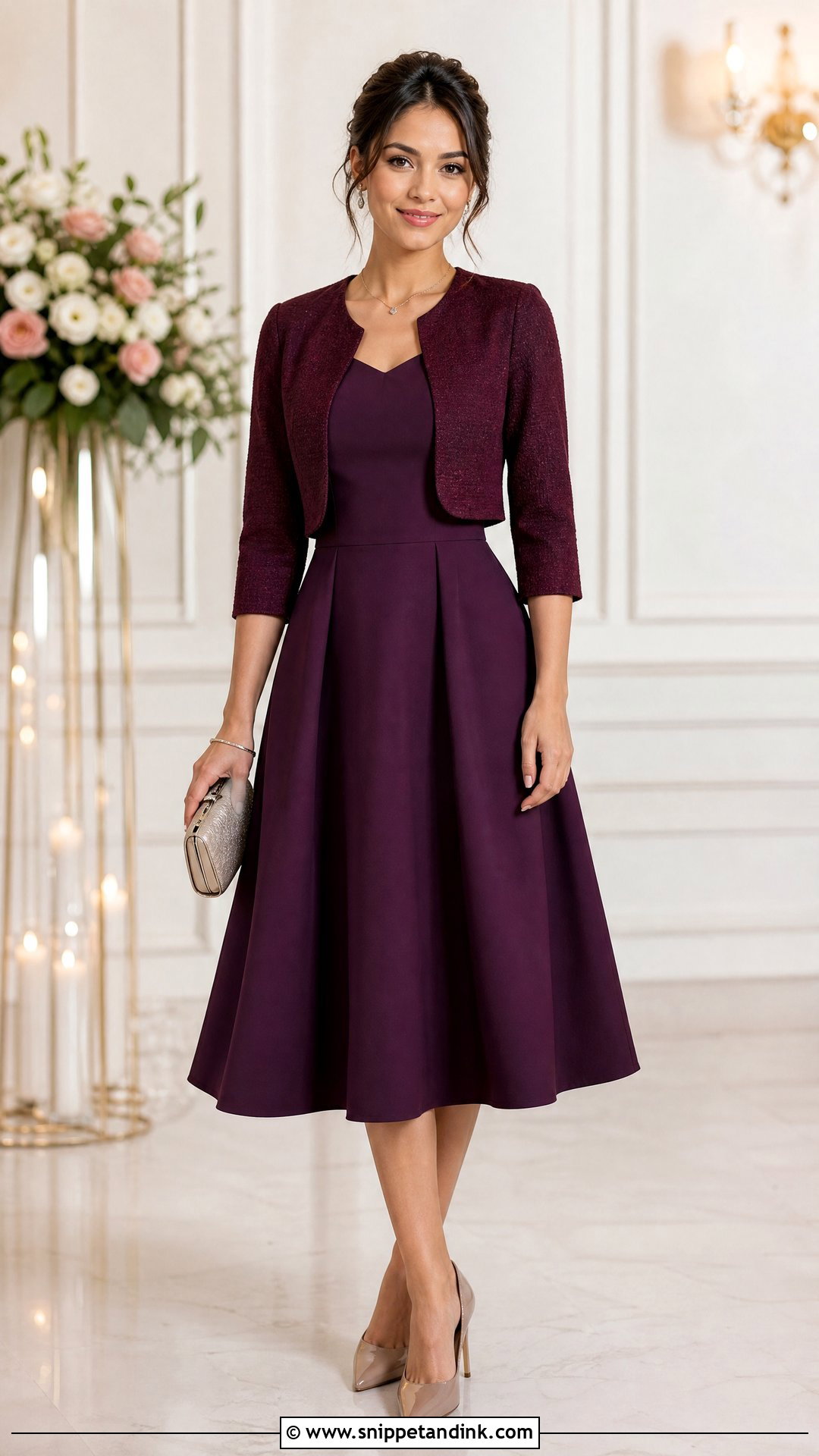 Petite Shrug With Fit And Flare Dress - Snippet and Ink - 25 Shrug Outfit Ideas for Wedding