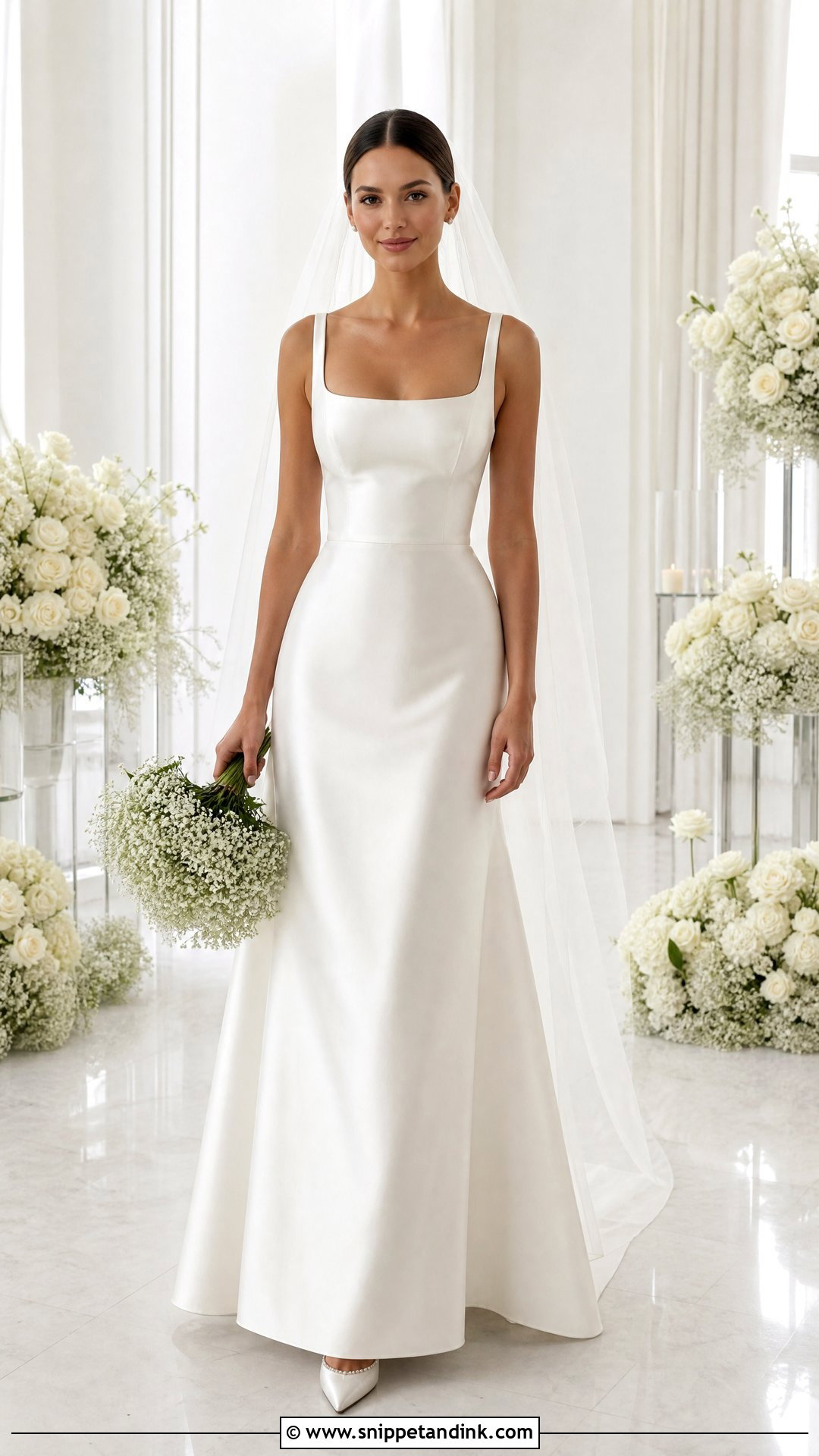 Petite Square Neck Satin Wedding Dress - Snippet and Ink - 20 Wedding Dress for Petite Bride Ideas