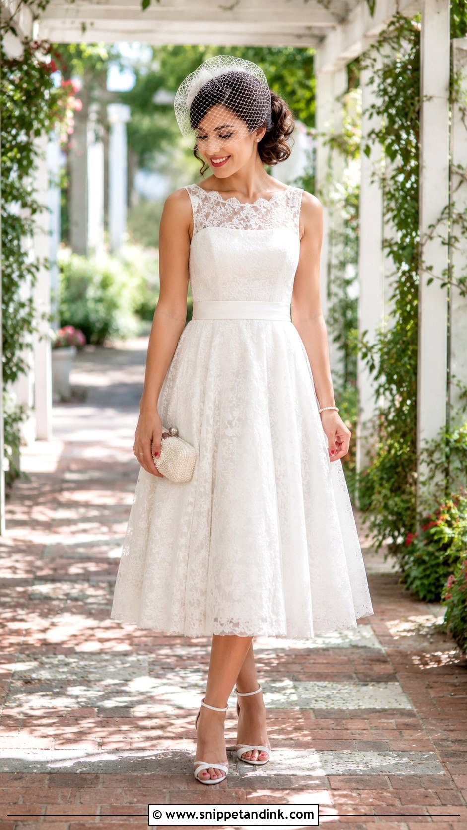 Petite Tea Length Wedding Dress With Ankle Strap Heels - Snippet and Ink - 25 Petite Wedding Dresses Short Bride