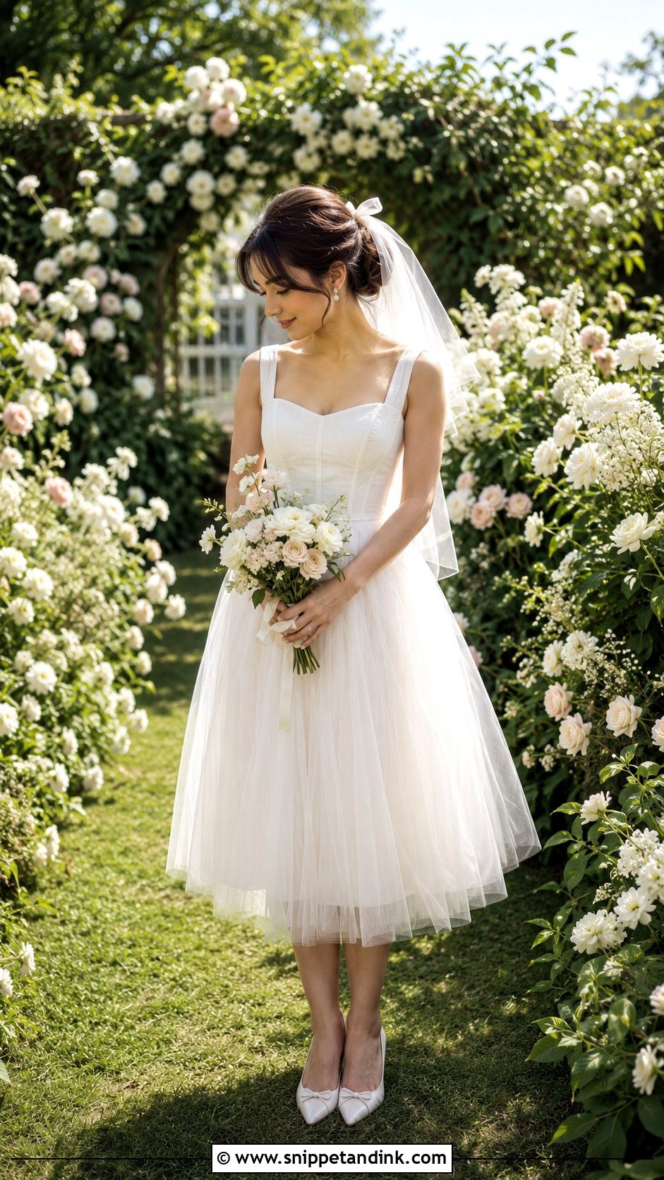 Petite Tulle Wedding Dress With Ballet Flats - Snippet and Ink - 25 Petite Wedding Dresses Short Bride