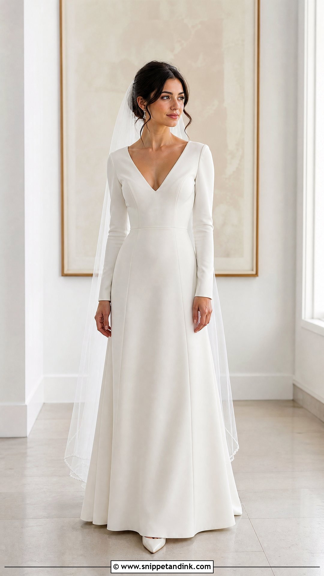 Petite V Neck Wedding Dress With Sleeves - Snippet and Ink - 20 V Neck Wedding Dress with Sleeves