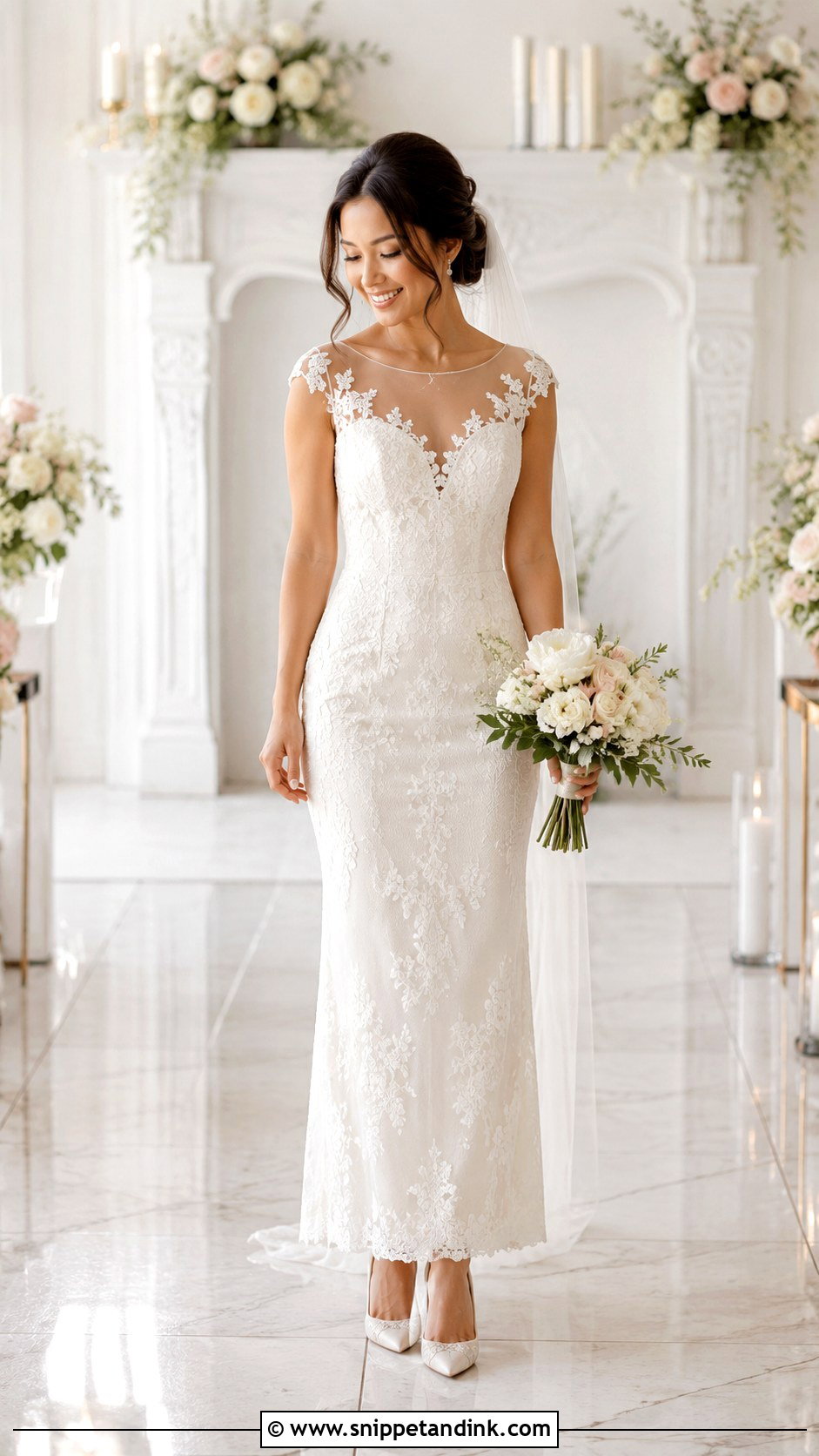 Petite Wedding Dress With Illusion Neckline - Snippet and Ink - 30 Wedding Dress for Short Women Ideas