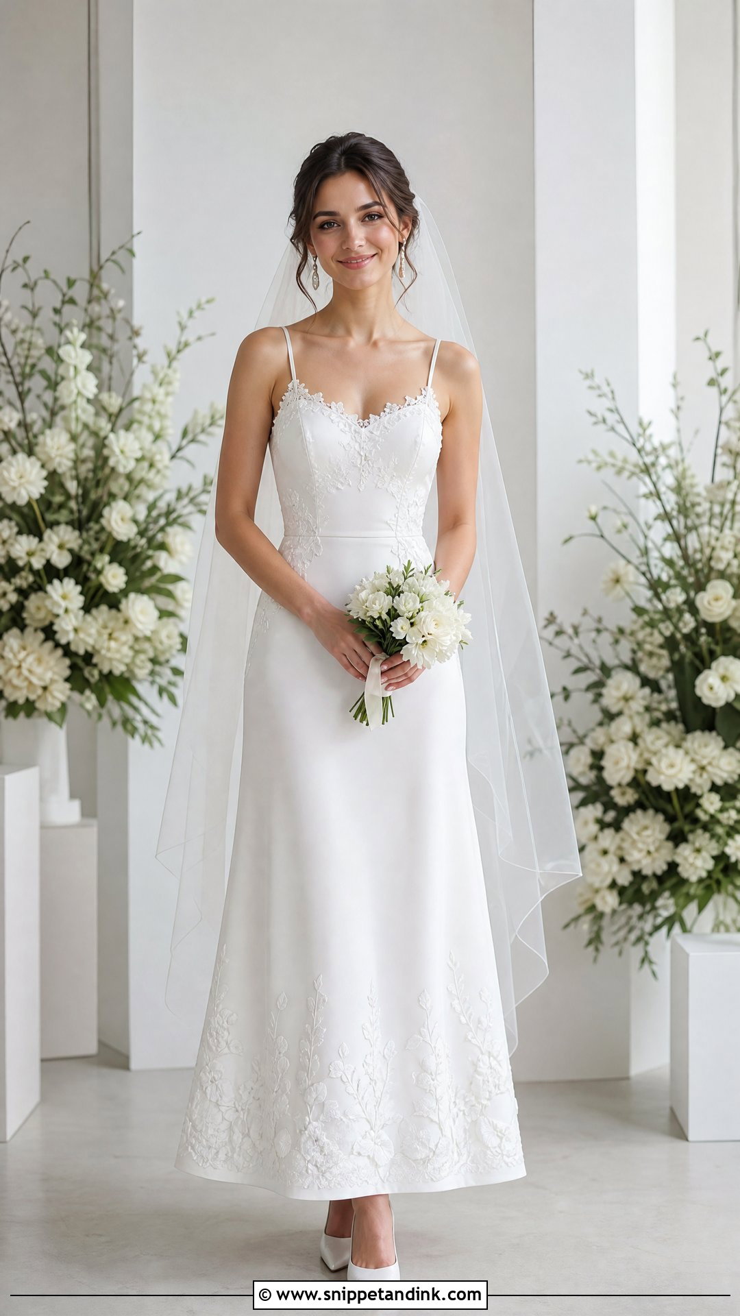 Petite White Wedding Dress With Small Floral Embroidery - Snippet and Ink - 20 White Wedding Dress with Flowers