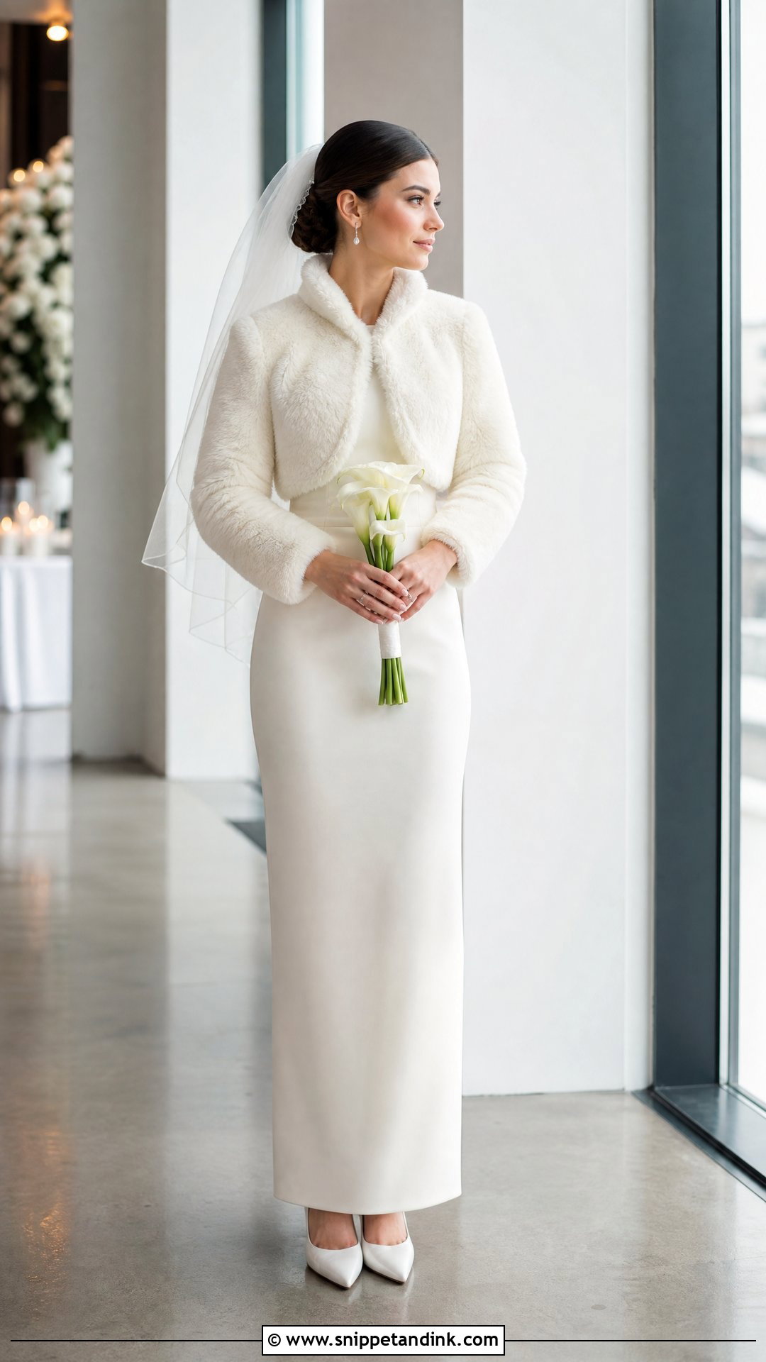 Petite Winter Wedding Dress With Short Fur Jacket - Snippet and Ink - 25 Winter Wedding Dress Fur Ideas