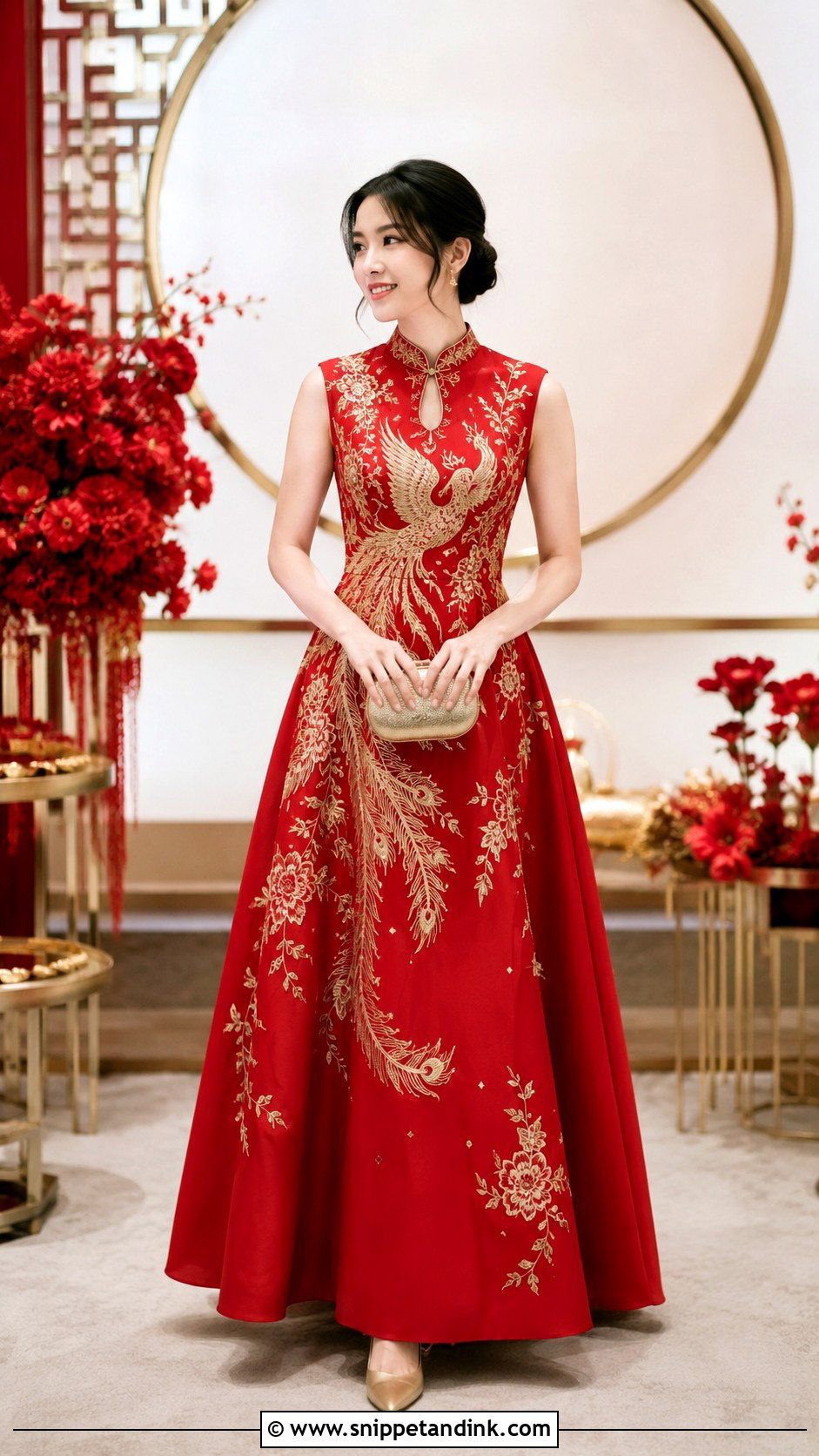 Phoenix Embroidered Sangjit Dress - Snippet and Ink - 20 Modern Sangjit Dress Ideas
