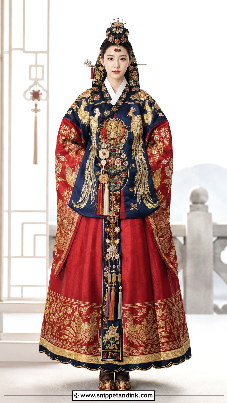 Phoenix Embroidered Wedding Hanbok - Snippet and Ink - 25 Traditional Korean Wedding Dress Ideas