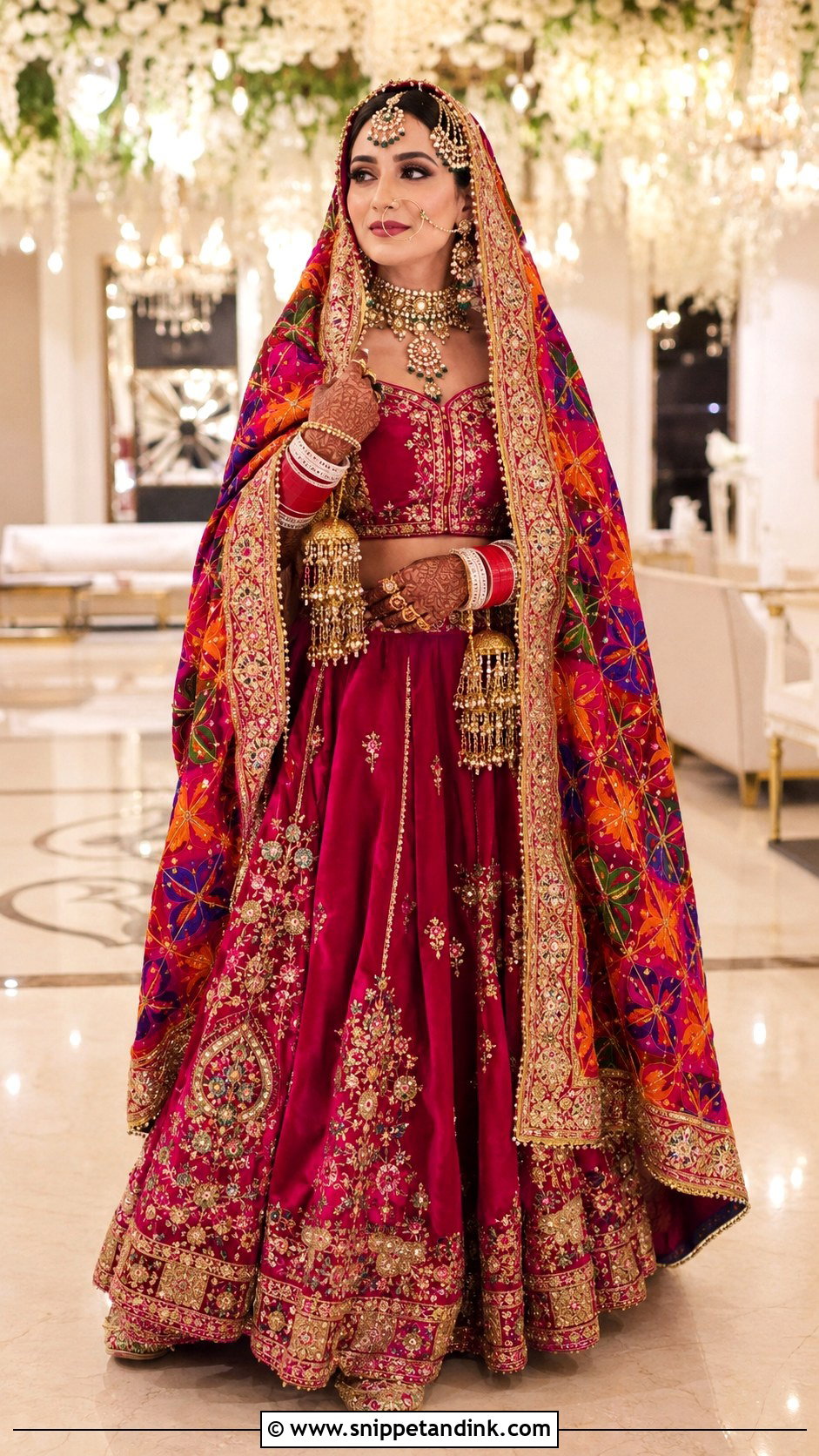 Phulkari Bridal Chunri Dupatta With Punjabi Lehenga - Snippet and Ink - 20 Bridal Chunri Dupatta Ideas