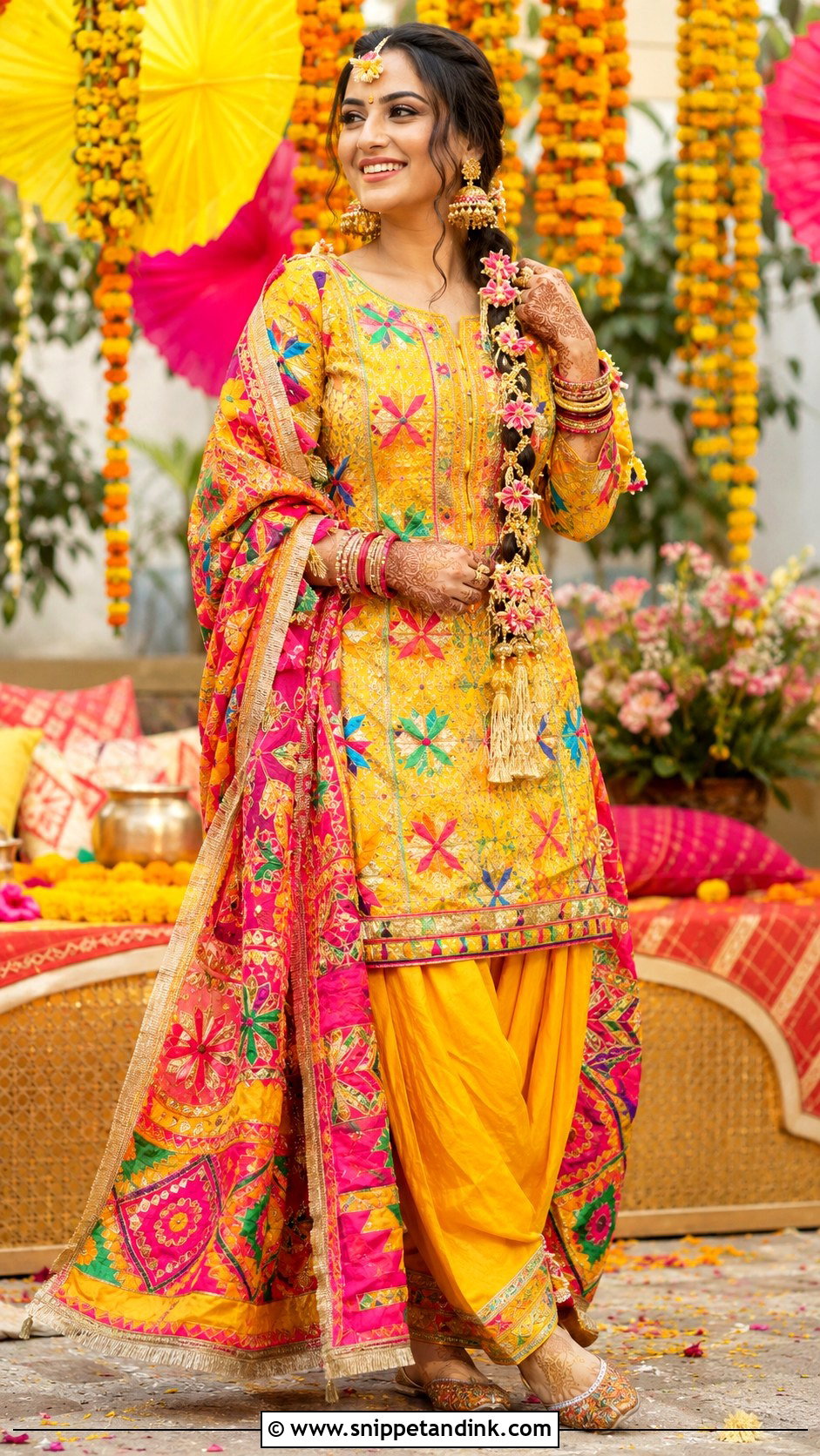 Phulkari Bridal Mehndi Dress - Snippet and Ink - 30 Bridal Mehndi Dresses Ideas