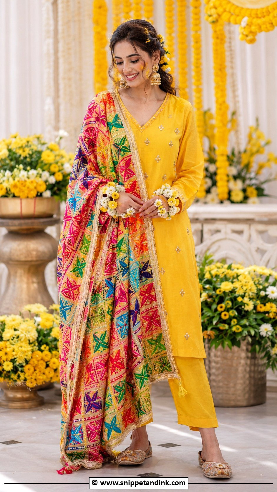 Phulkari Haldi Outfit For Bride - Snippet and Ink - 30 Haldi Outfit Ideas for Bride