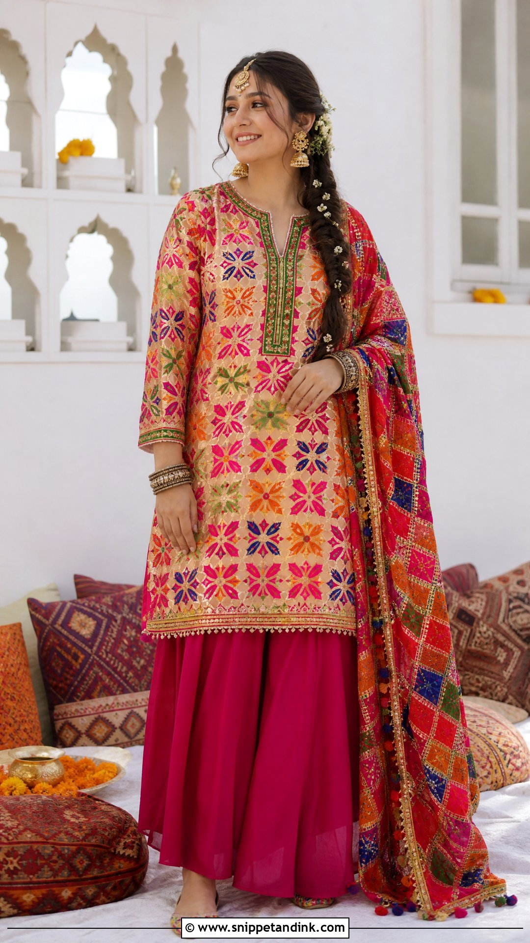 Phulkari Kurta And Palazzo Dholki Bridal Outfit - Snippet and Ink - 20 Dholki Outfit Bride Ideas