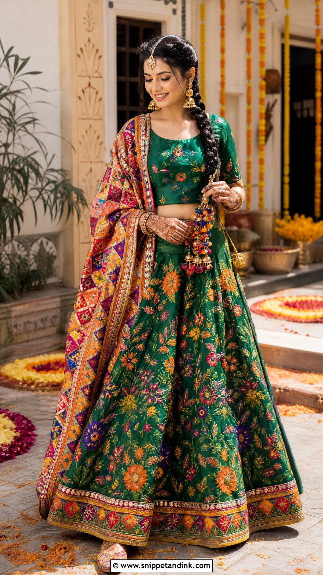 Phulkari Lehenga Mehndi Outfit - Snippet and Ink - 25 Mehndi Function Dress Outfit for Bride Ideas