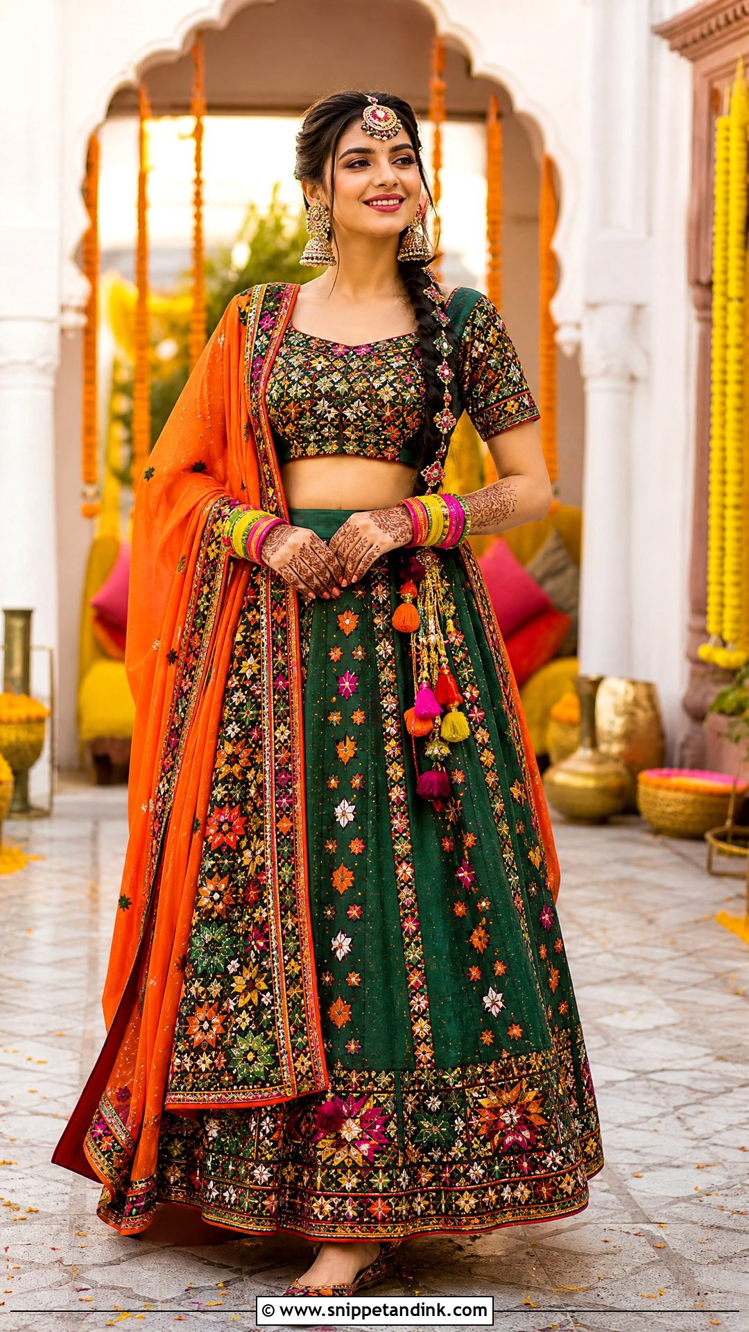 Phulkari Mehndi Bridal Lehenga - Snippet and Ink - 20 Pakistan Mehndi Bridal Outfit Ideas