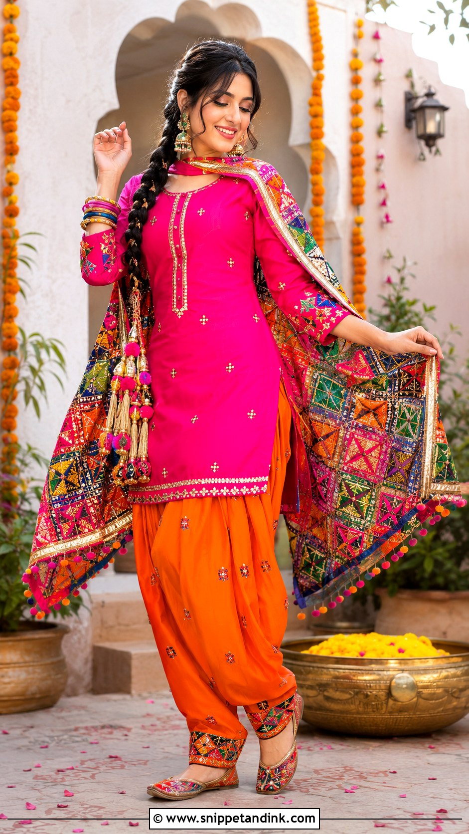 Phulkari Patiala Suit Punjabi Prewedding Outfit - Snippet and Ink - 20 Indian Prewedding Outfit Ideas