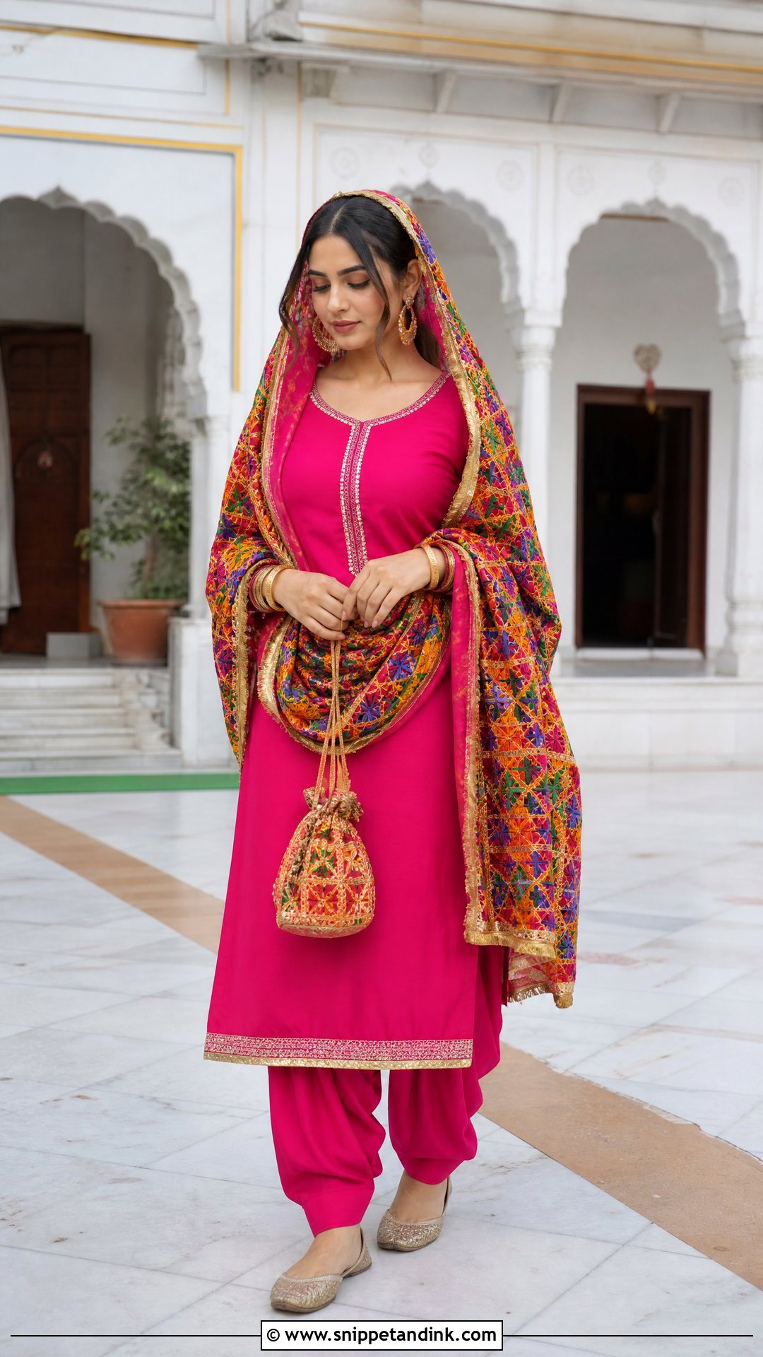 Phulkari Punjabi Suit For Gurdwara Wedding - Snippet and Ink - 20 Gurdwara Wedding Outfit Ideas