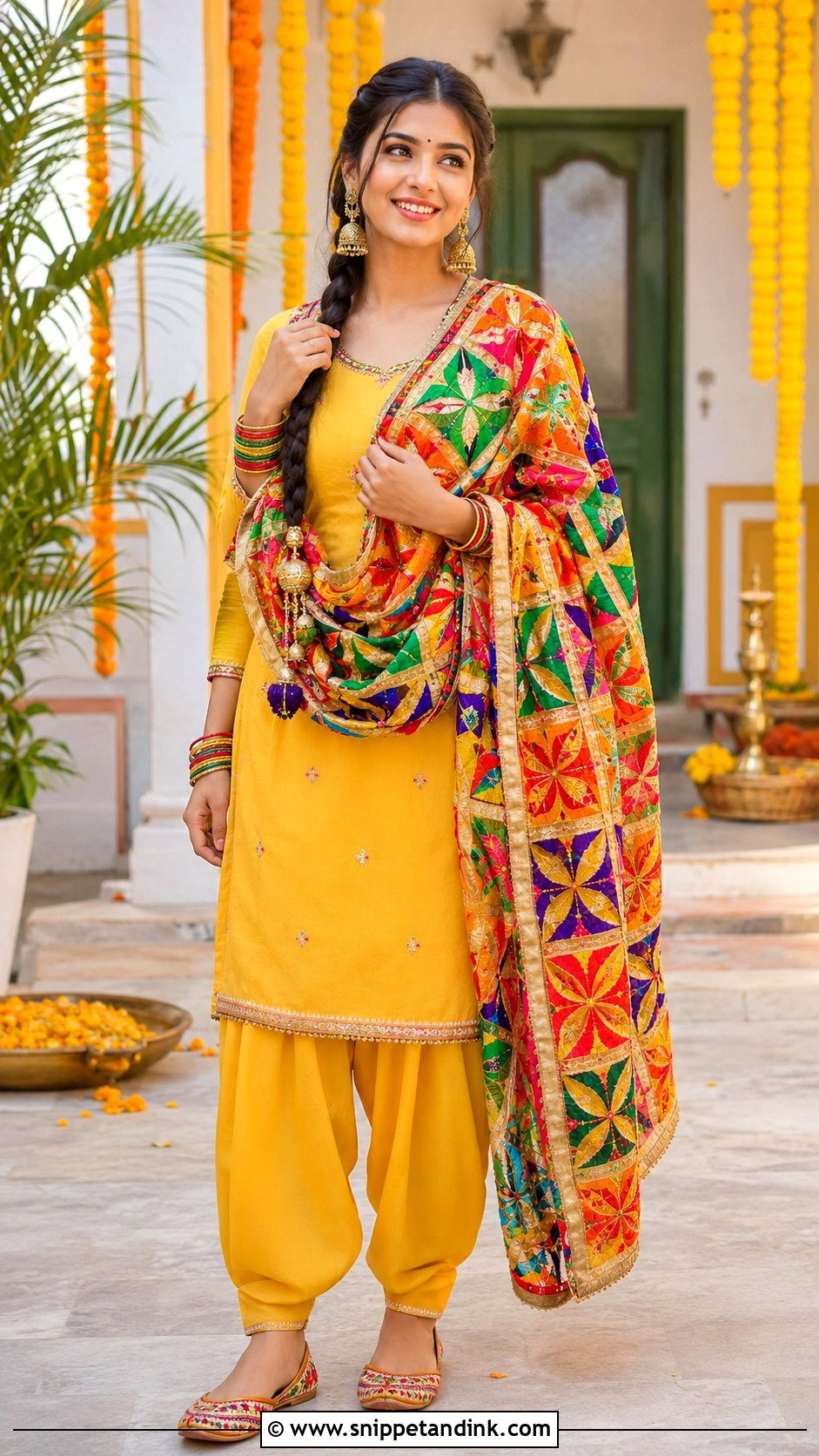 Phulkari Salwar Suit Haldi Outfit - Snippet and Ink - 20 Haldi Rasam Dress Ideas
