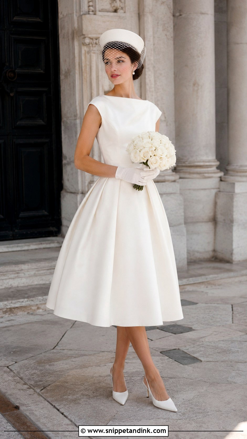 Pillbox Bride Hat With Tea Length Dress - Snippet and Ink - 20 Bride with Hat Ideas