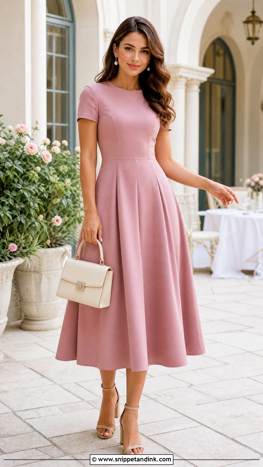 Pink A Line Dress Wedding Anniversary Outfit - Snippet and Ink - 20 Wedding Anniversary Outfits for Women