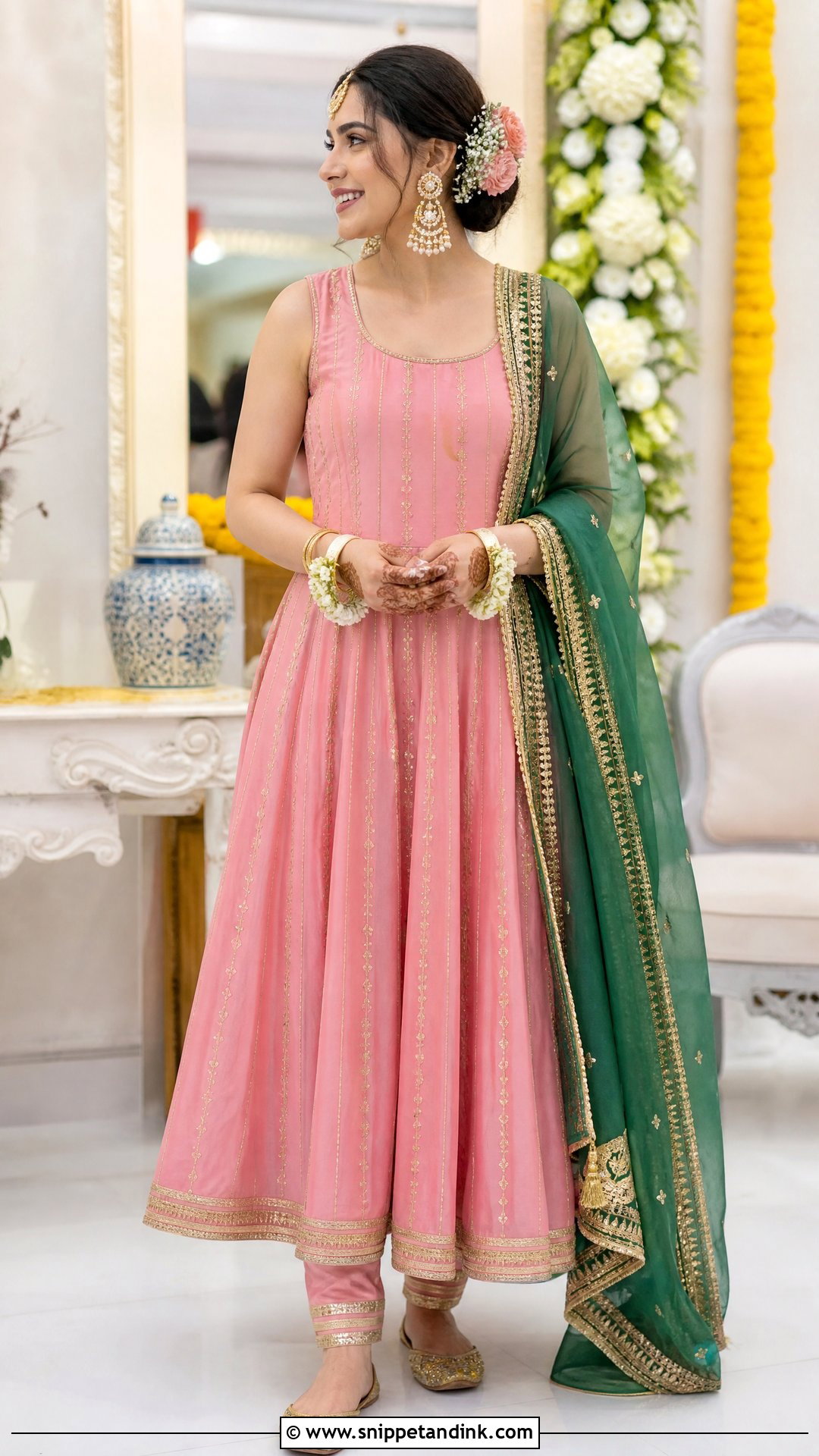 Pink Anarkali Bridal Mehndi Outfit - Snippet and Ink - 20 Simple Bridal Mehndi Outfit Ideas