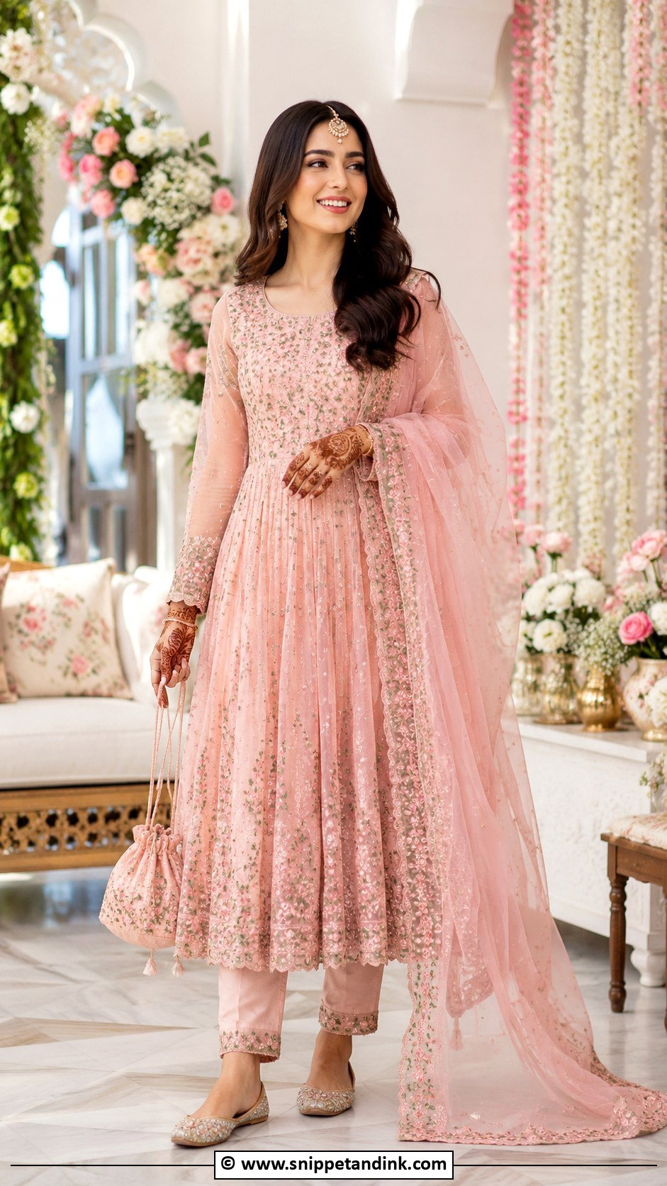 Pink Anarkali Mehendi Outfit For Sister - Snippet and Ink - 30 Mehendi Outfits Sisters
