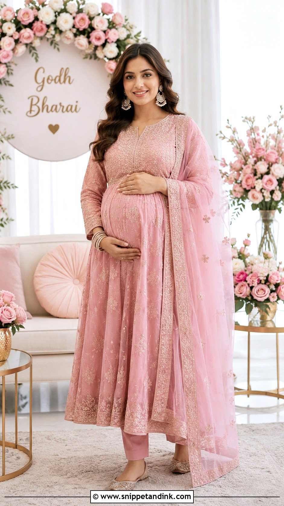 Pink Anarkali Suit Godh Bharai Outfit - Snippet and Ink - 25 Godh Bharai Outfit Ideas