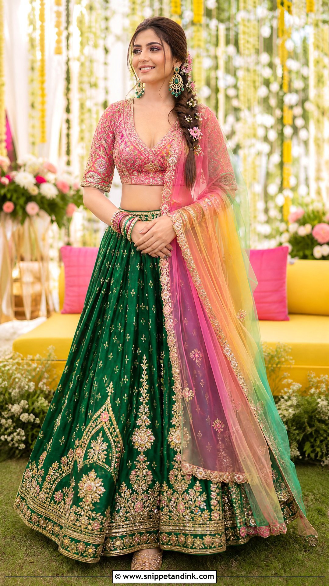 Pink And Green Mehendi Outfit - Snippet and Ink - 25 Haldi Mehendi Outfit Ideas