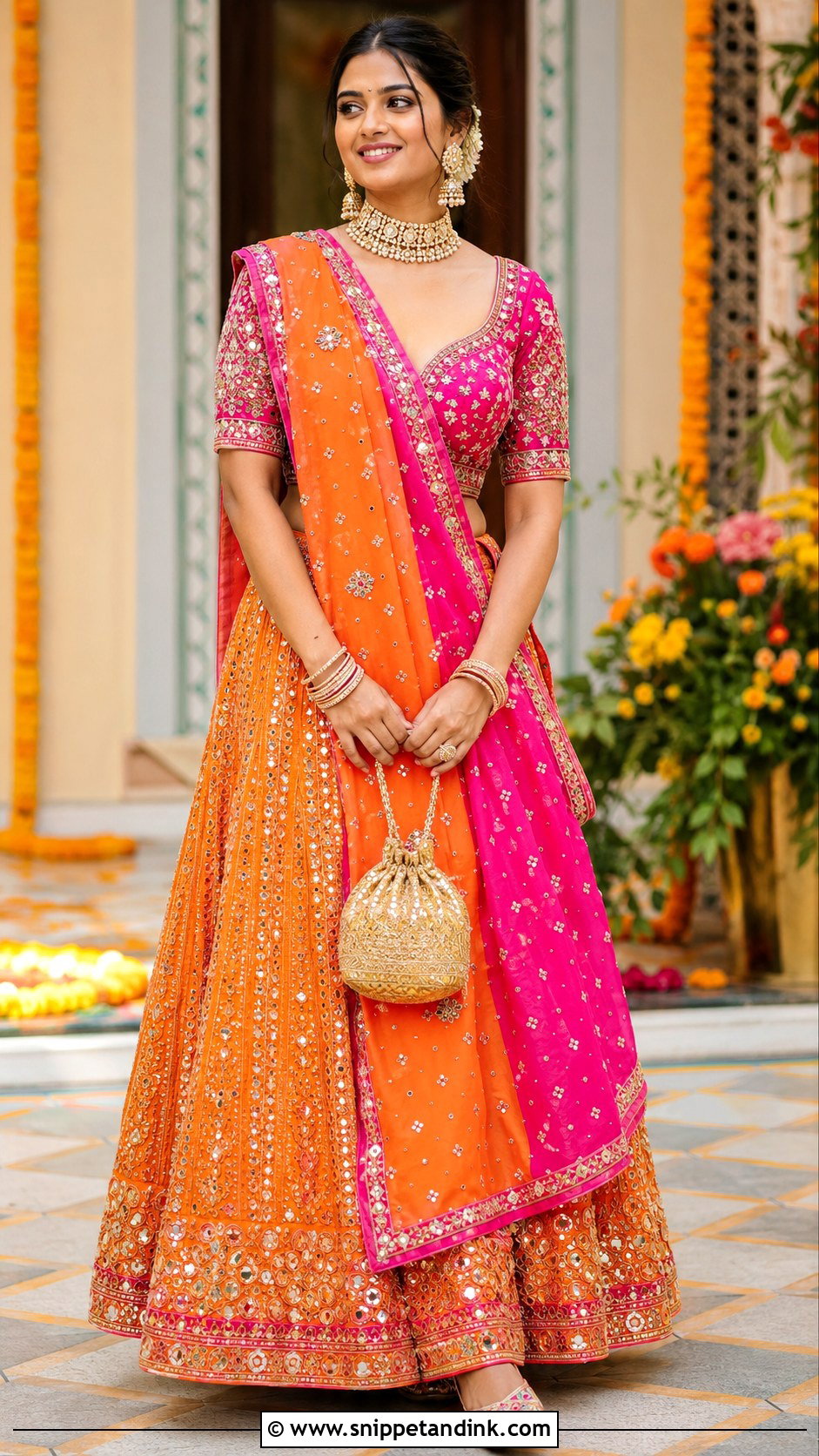 Pink And Orange Gujarati Wedding Chaniya Choli - Snippet and Ink - 20 Wedding Chaniya Choli Ideas