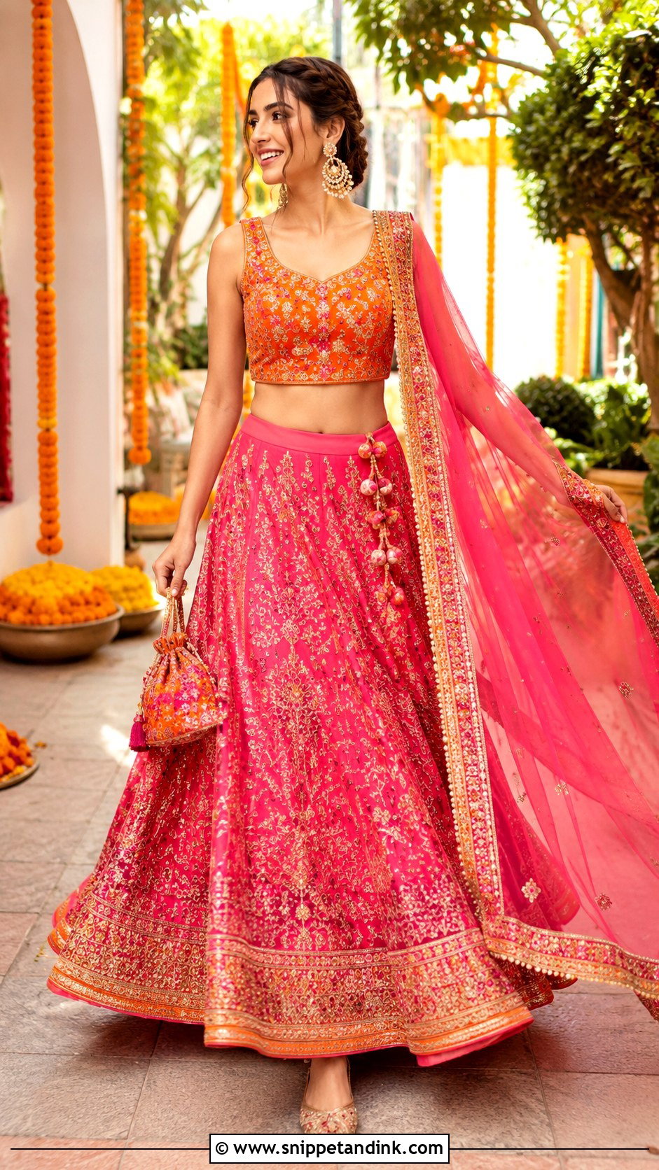 Pink And Orange Mehndi Lehenga - Snippet and Ink - 20 Bride Mehndi Dress Ideas