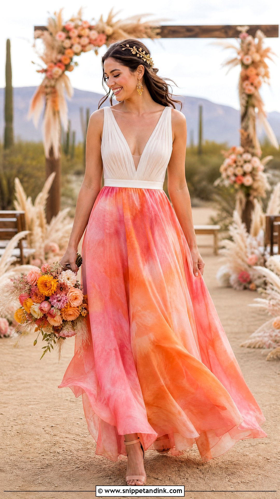 Pink And Orange Tie Dye Wedding Dress - Snippet and Ink - 20 Tie Dye Wedding Dress Ideas