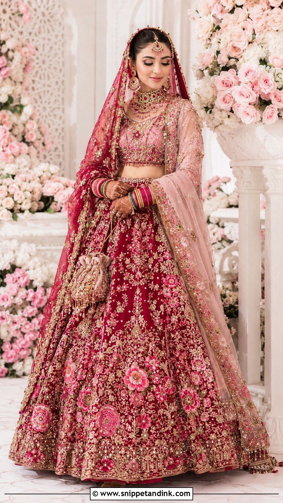 Pink And Red Pakistani Bridal Barat Lehenga - Snippet and Ink - 20 Pakistani Bridal Barat Dresses