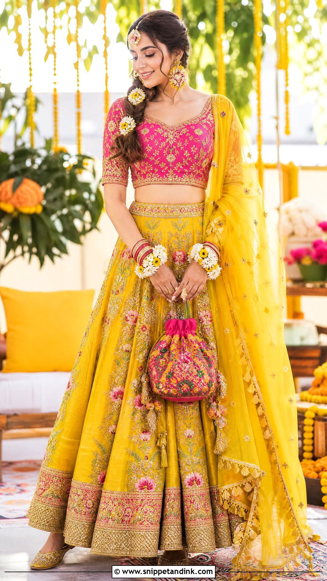 Pink And Yellow Bridal Mehandi Lehenga - Snippet and Ink - 20 Pakistani Mehandi Dresses for Brides