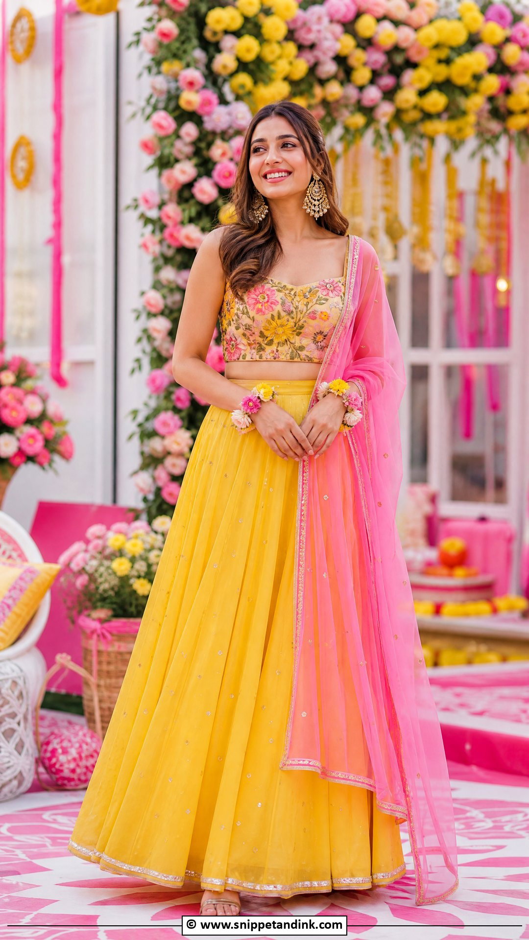 Pink And Yellow Haldi Dress - Snippet and Ink - 35 Haldi Dress Ideas