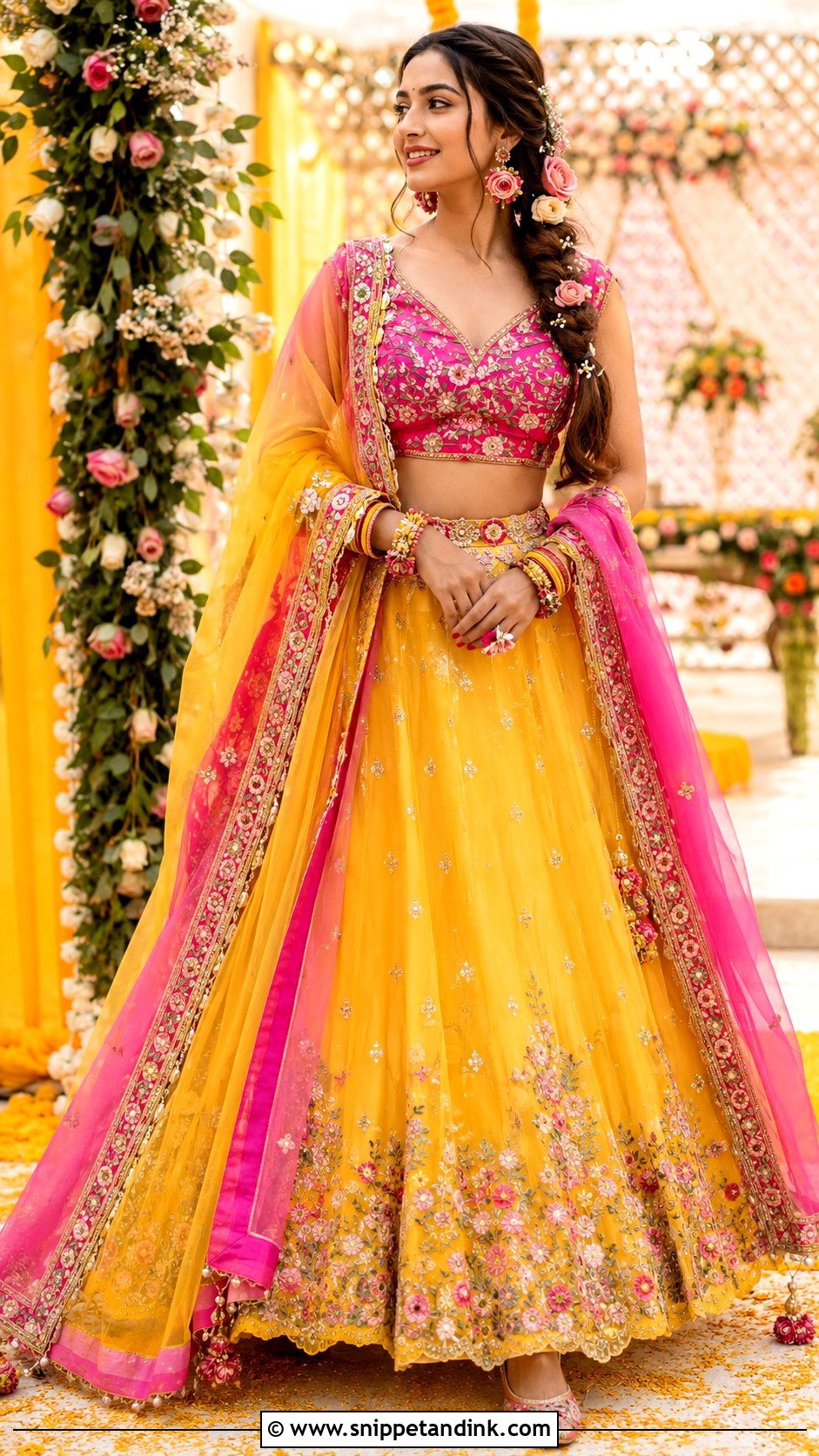 Pink And Yellow Haldi Lehenga - Snippet and Ink - 20 Indian Haldi Ceremony Dresses