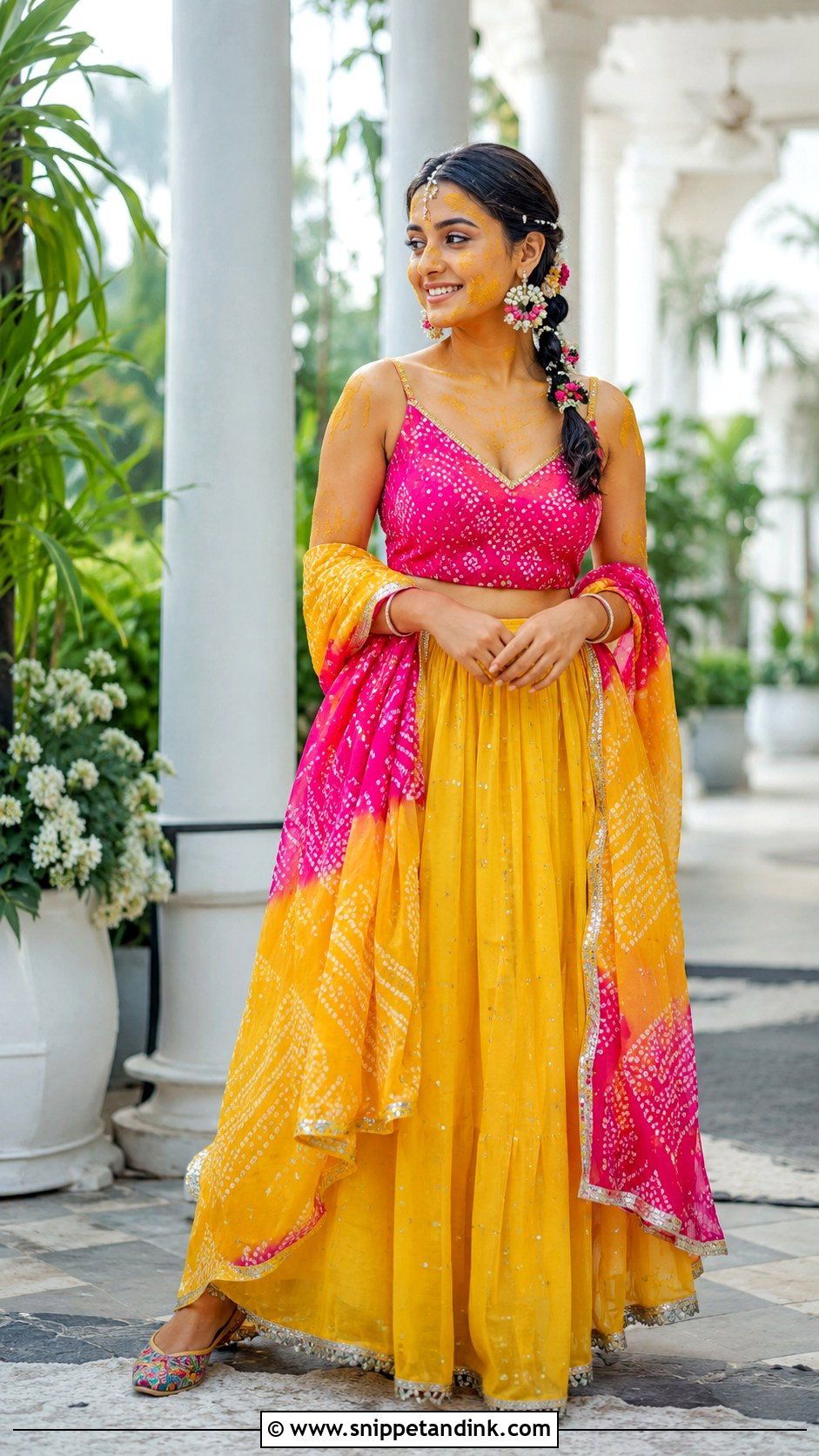 Pink And Yellow Haldi Outfit - Snippet and Ink - 20 Haldi Outfit From Scratch Ideas