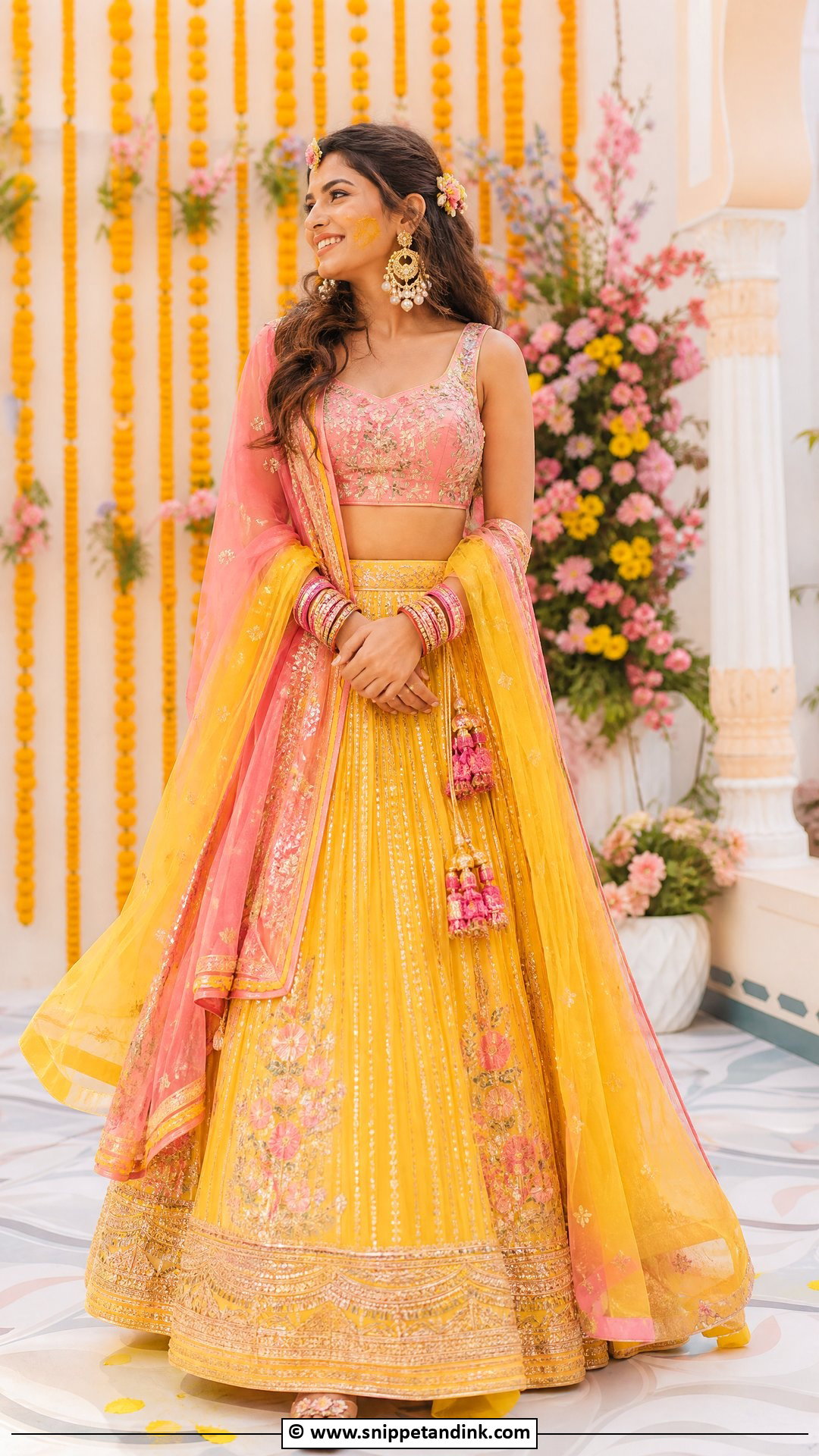 Pink And Yellow Lehenga Haldi Outfit - Snippet and Ink - 35 Haldi Outfits for Sister