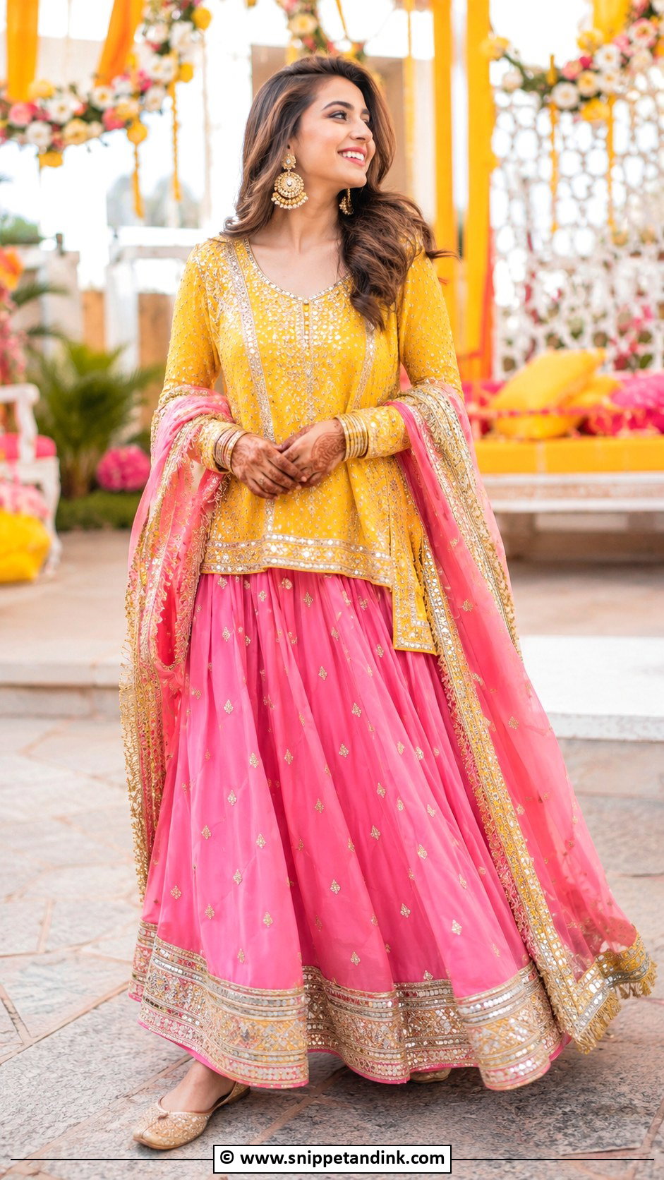 Pink And Yellow Mehndi Dress - Snippet and Ink - 30 Pakistani Mehndi Dresses