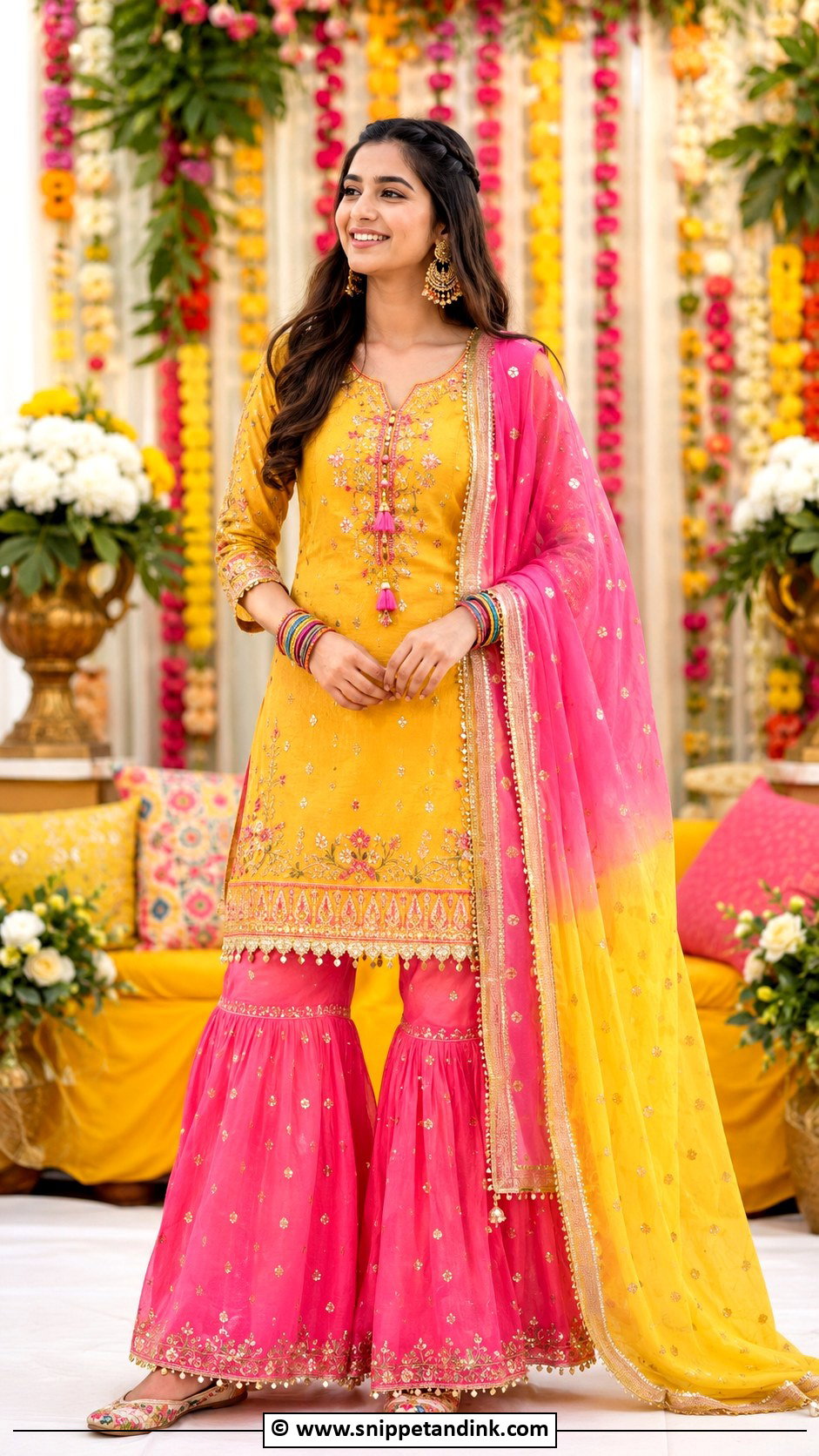 Pink And Yellow Mehndi Dress - Snippet and Ink - 30 Pakistani Mehndi Dress Ideas