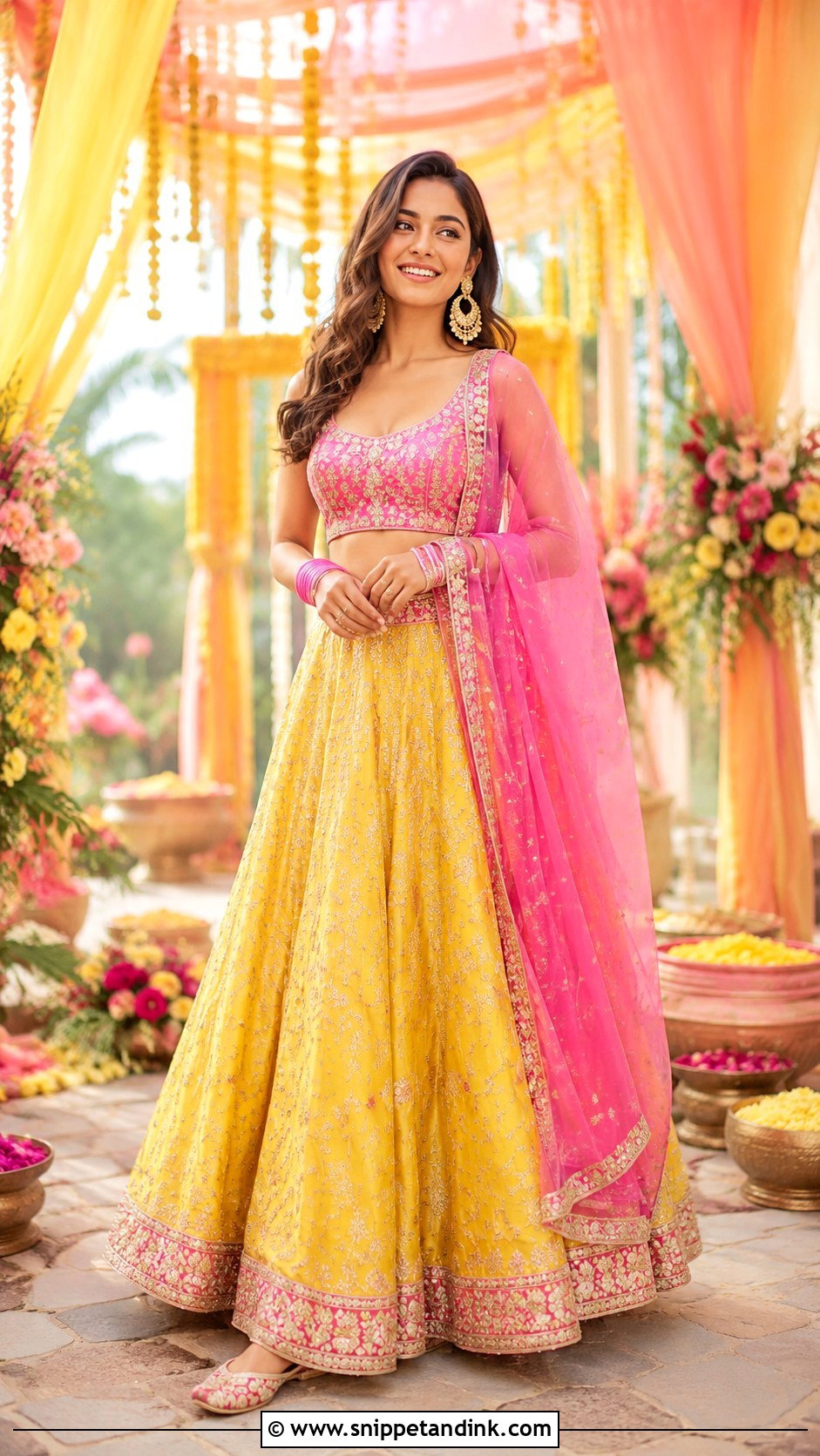 Pink And Yellow Outfit For Haldi - Snippet and Ink - 25 Haldi Ka Dress Ideas