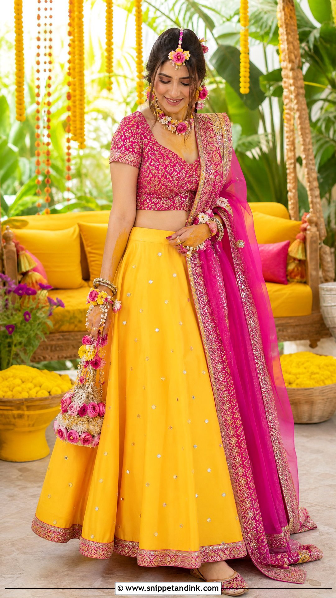 Pink And Yellow Pithi Outfit For Bride - Snippet and Ink - 25 Pithi Outfit Brides Ideas